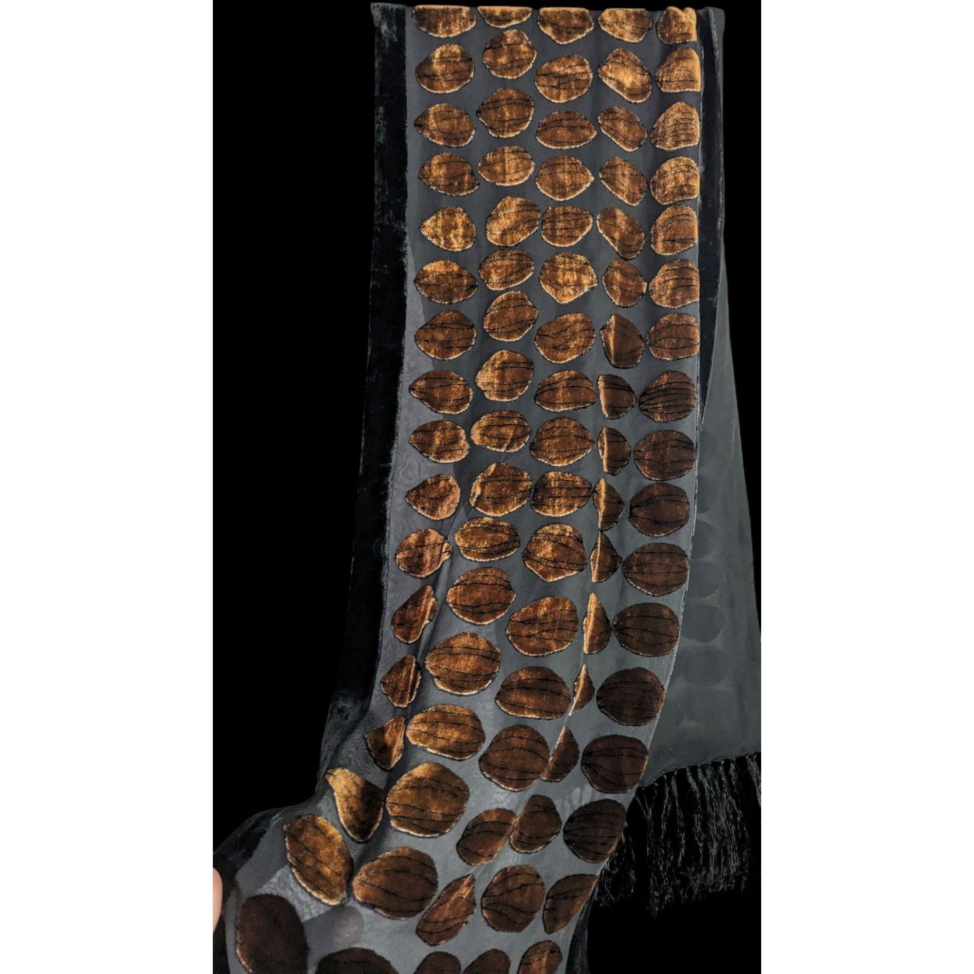Other Vintage Geometric Burnt Velvet Scarf Copper Tone With Fringe Size ONE SIZE - 5 Thumbnail