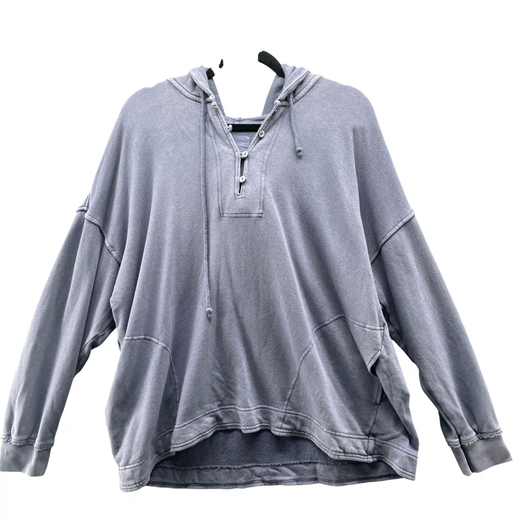 Vintage Aerie Hoodie Henley Womens M Blue Pullover Soft Cotton Relaxed Long Sleeve Raglan Pocketed Hooded Size M / US 6-8 / IT 42-44 - 2 Thumbnail