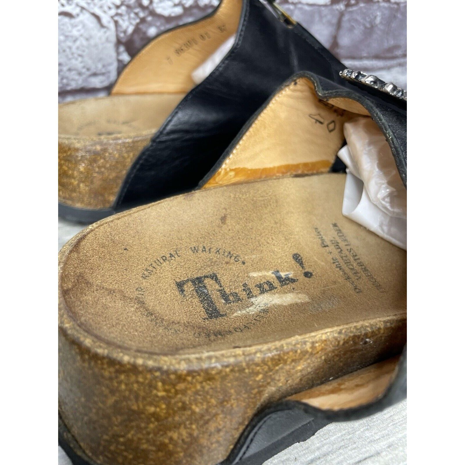 Other Think! Black Leather Cork Sun Moon Silver Wedge Sandals Wome Size US 6.5 / IT 36.5 - 18 Thumbnail