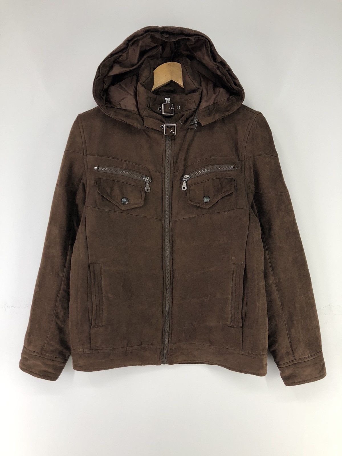 image of Louis Chavlon Bikers Style Hooded Brown Jacket, Men's (Size Medium)
