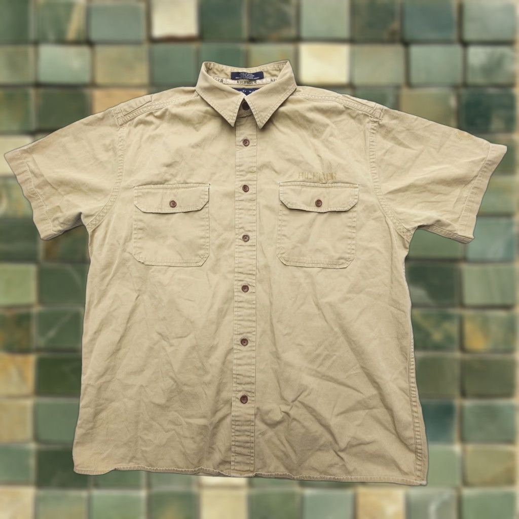 Tommy Hilfiger VINTAGE Tommy Hilfiger Shirt Mens Large Button-Up Twill Brown Cotton Safari Outdoor Size US L / EU 52-54 / 3 - 1 Thumbnail