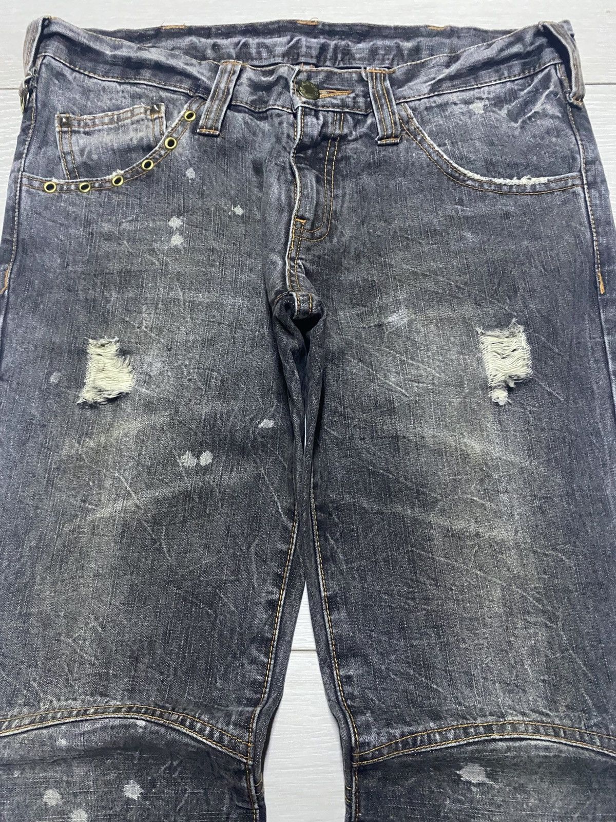 If Six Was Nine Vintage Japanese Brand Avant Garde Double Knee Flare Jeans Size US 31 - 3 Thumbnail