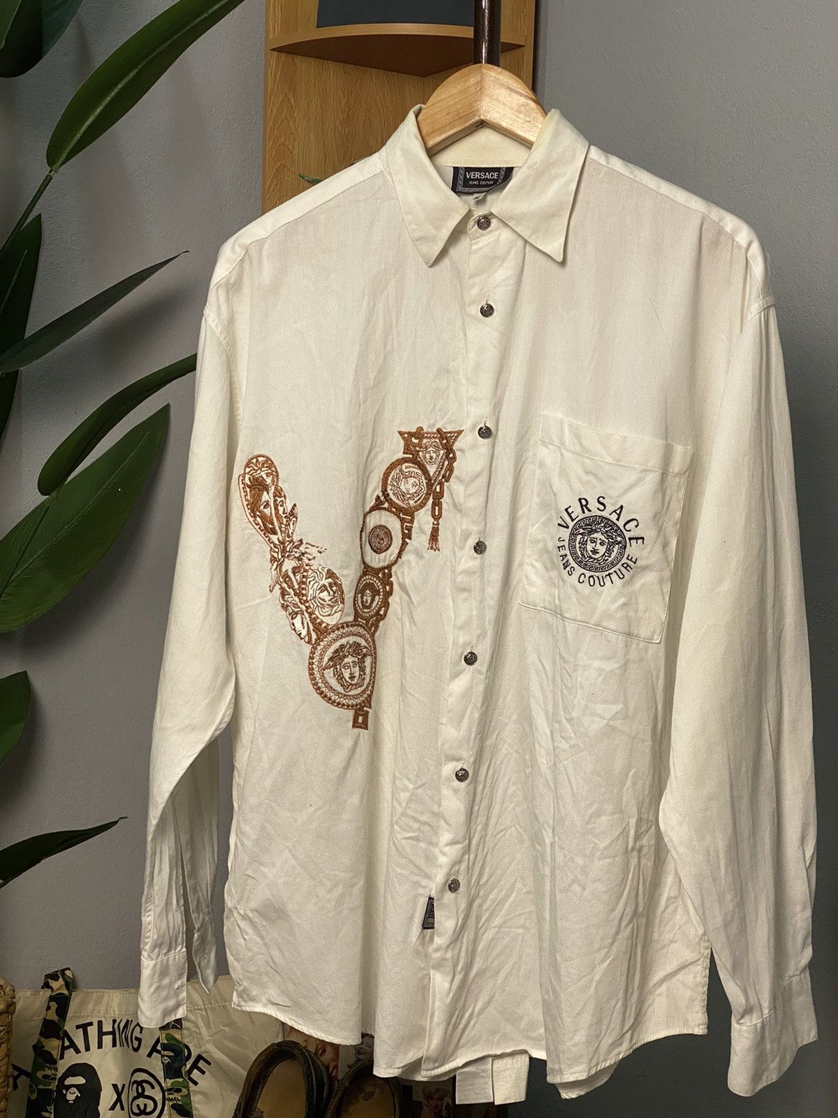 Versace Vintage 1990's Versace Jeans Couture White Shirt Size US M / EU 48-50 / 2 - 1 Thumbnail