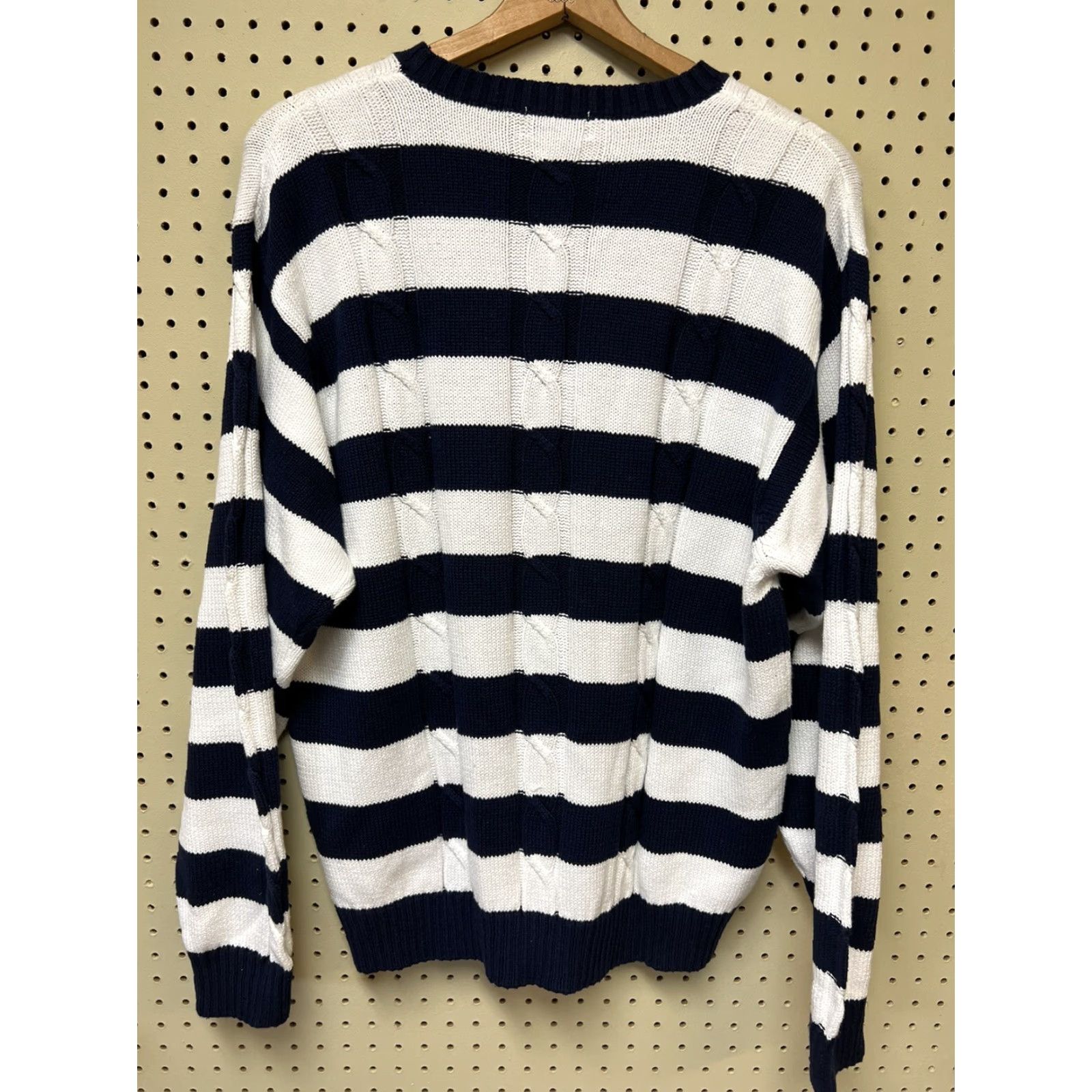 Brooks Brothers VINTAGE Brooks Brothers Cable Knit Pullover Sweater XL White & Blue Stripes Mens Regular Crew Neck Knit Cotton Sailor Theme Size US XL / EU 56 / 4 - 2 Thumbnail