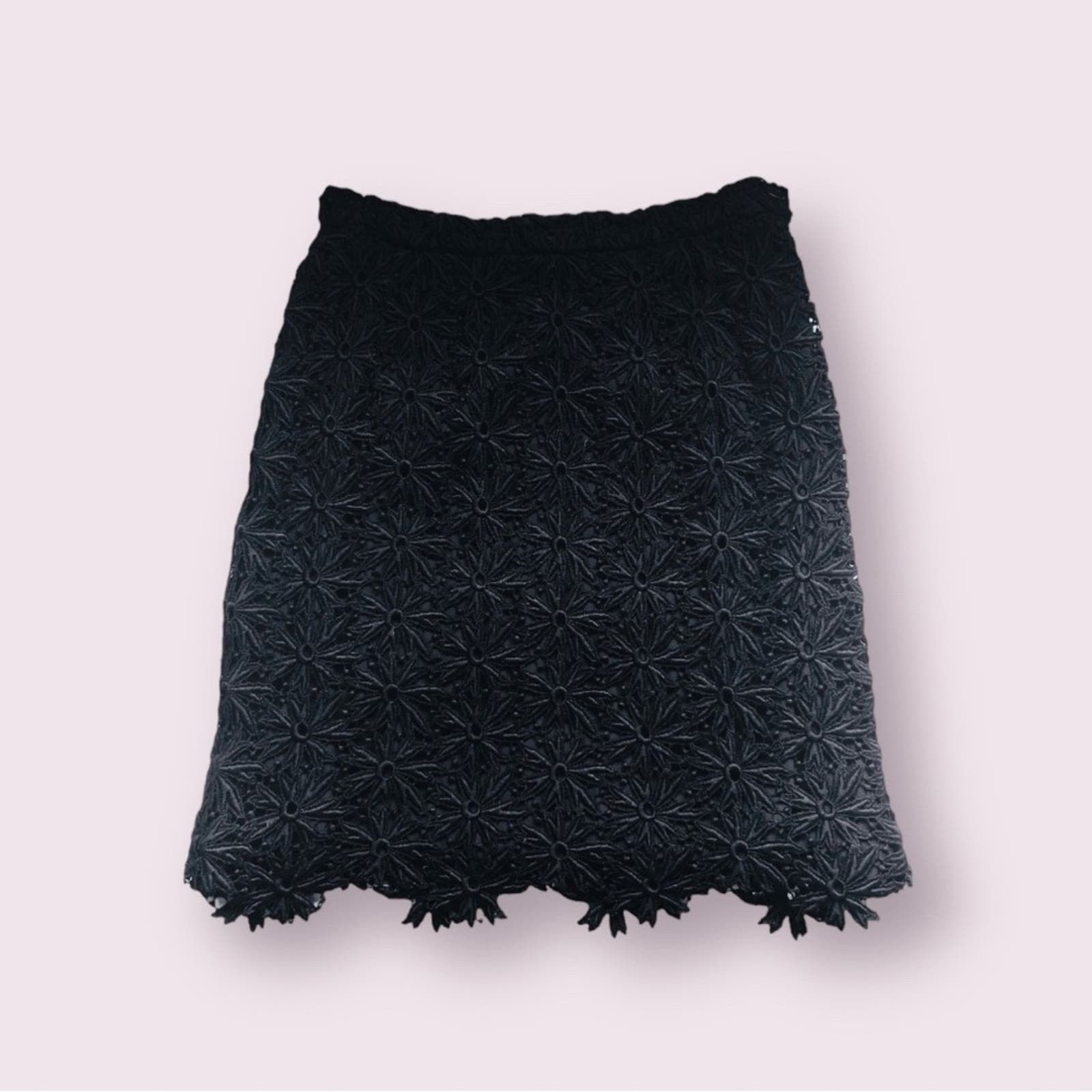 image of Valentino Oliver Floral Lace Design Skirt | Size S in Black, Women's