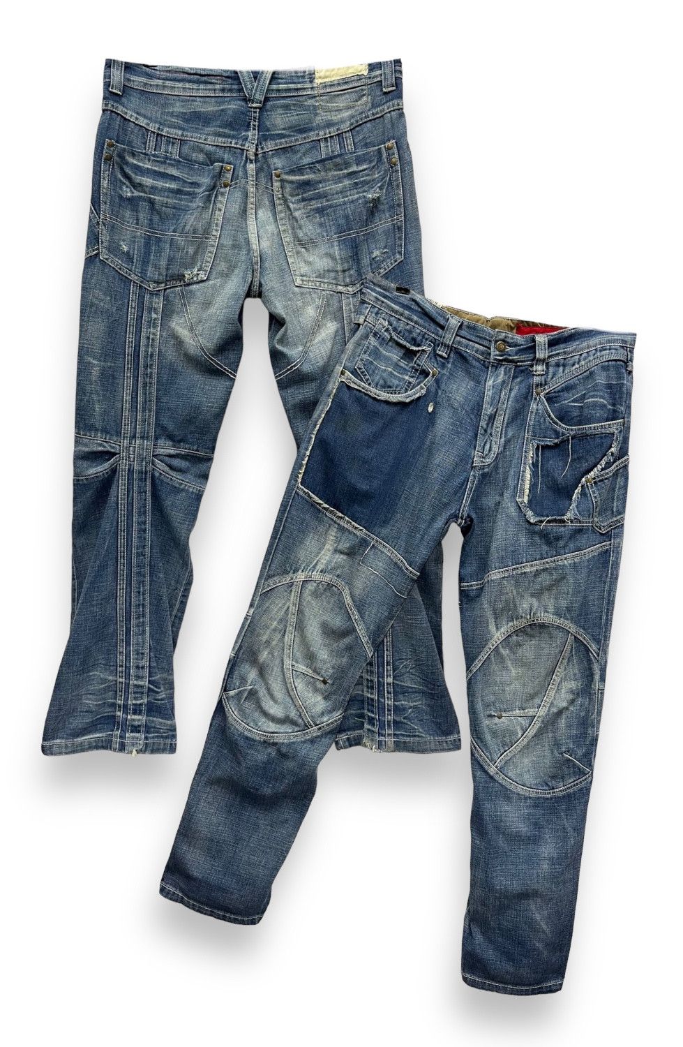 FYE🔥TOUGH JEANSMITH Designer Distressed Bartack Denim Pants