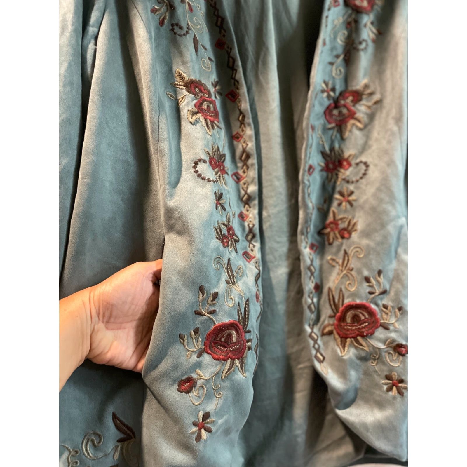 Coldwater Creek Coldwater Creek PL 14 L Western Moleskin Boho Art Folk Long Blazer Jacket XL Women Soft Gray Green Blue Size XL / US 12-14 / IT 48-50 - 5 Thumbnail