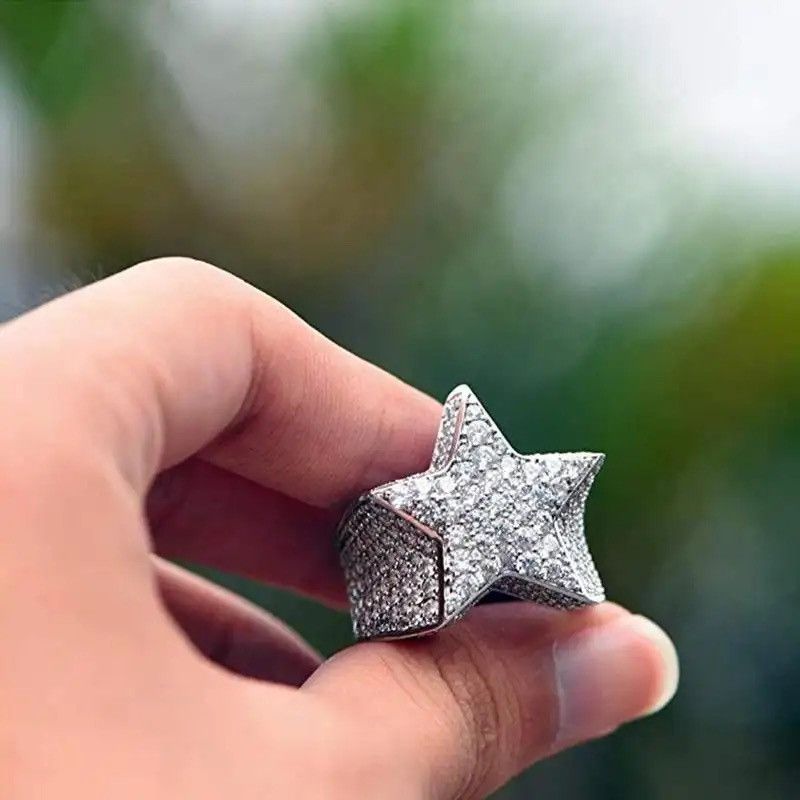 Vintage Five Star Rings Luxury Rhinestones Zircon Pentagram Rings Size ONE SIZE - 2 Thumbnail