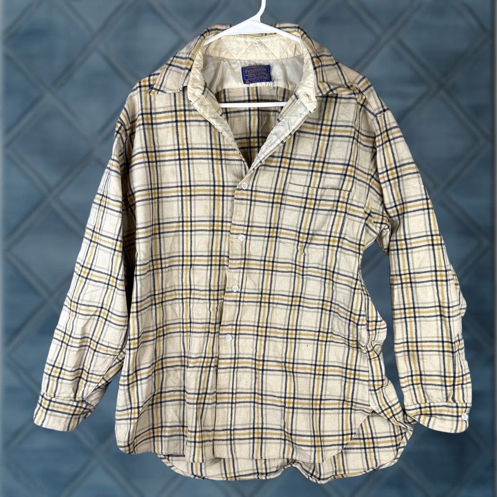 Pendleton VINTAGE Pendleton Shirt Mens XL Beige Plaid Wool Flannel Quilted Lined USA Size US XL / EU 56 / 4 - 1 Thumbnail