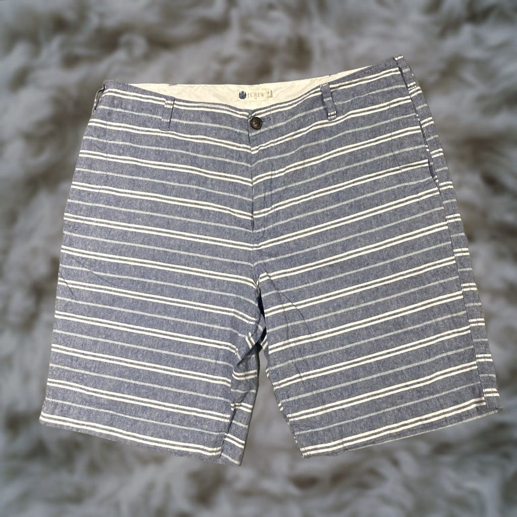 J.Crew J.CREW Shorts Mens 38 Chino Flat Front Blue White Linen Cotton Blend Casual Belt Loops Pockets Regular Size US 38 / EU 54 - 1 Thumbnail