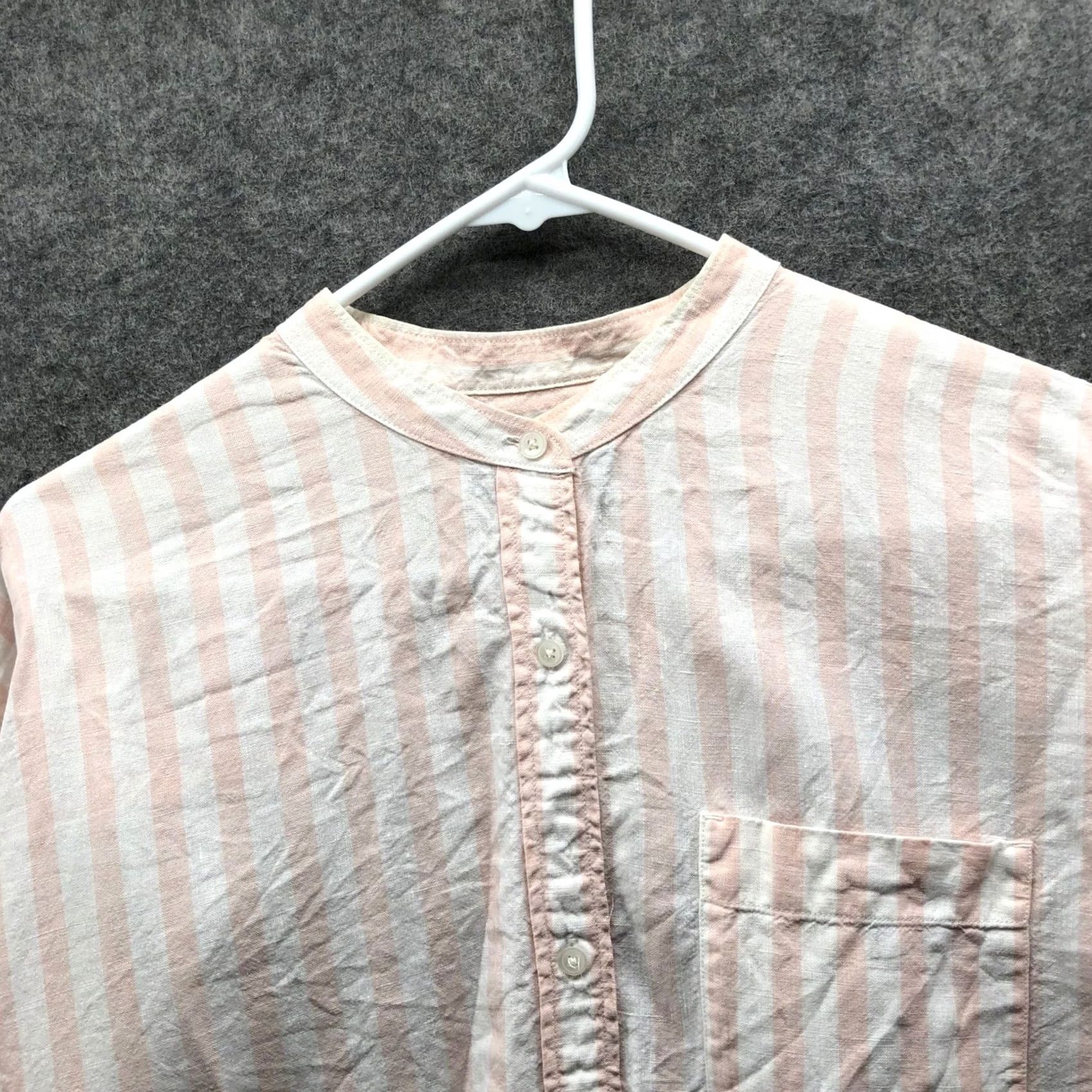 Everlane VINTAGE? No. Everlane Shirt Womens 8 Oversized 100% Linen Pink Striped Button-Down Collarless Long Sleeve Breathing Shirt Size M / US 6-8 / IT 42-44 - 3 Thumbnail
