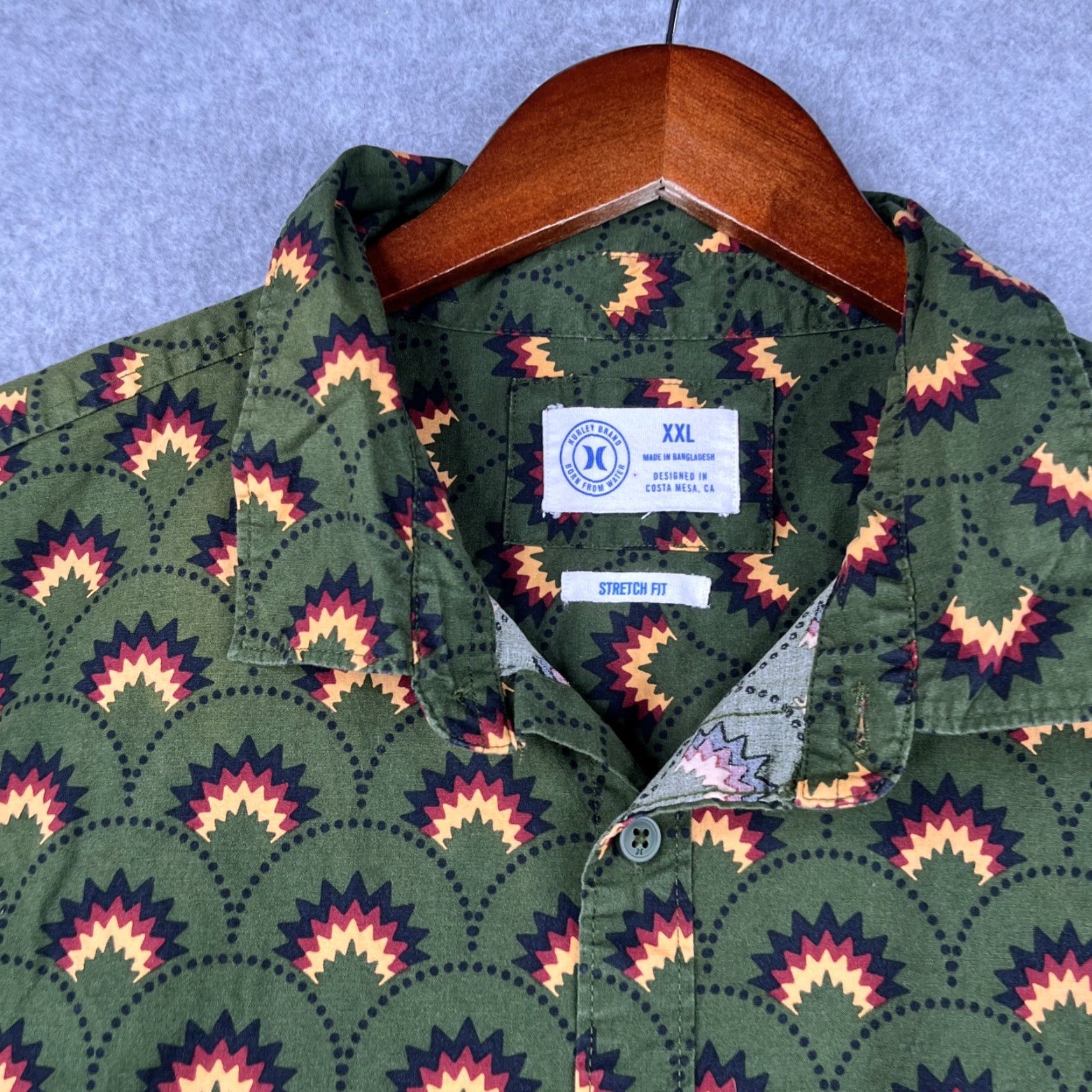 Hurley Hurley Stretch Fit Shirt XL Green Geometric Beach Casual Button Up Short Sleeve Men Regular Collared Shirt Size US XL / EU 56 / 4 - 3 Thumbnail
