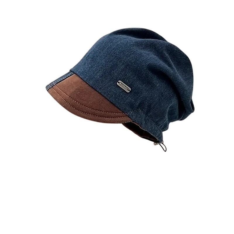 Other Denim Patchwork Small Brim Drawstring Beanie Hat for Women Size ONE SIZE - 1 Thumbnail