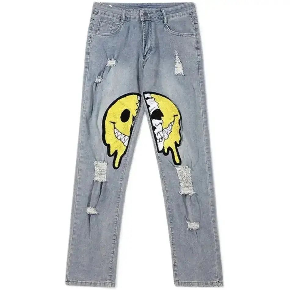 Japanese Brand Asymmetric ripped jeans holes baggy y2k K pop Harajuku Size US 30 / EU 46 - 4 Thumbnail
