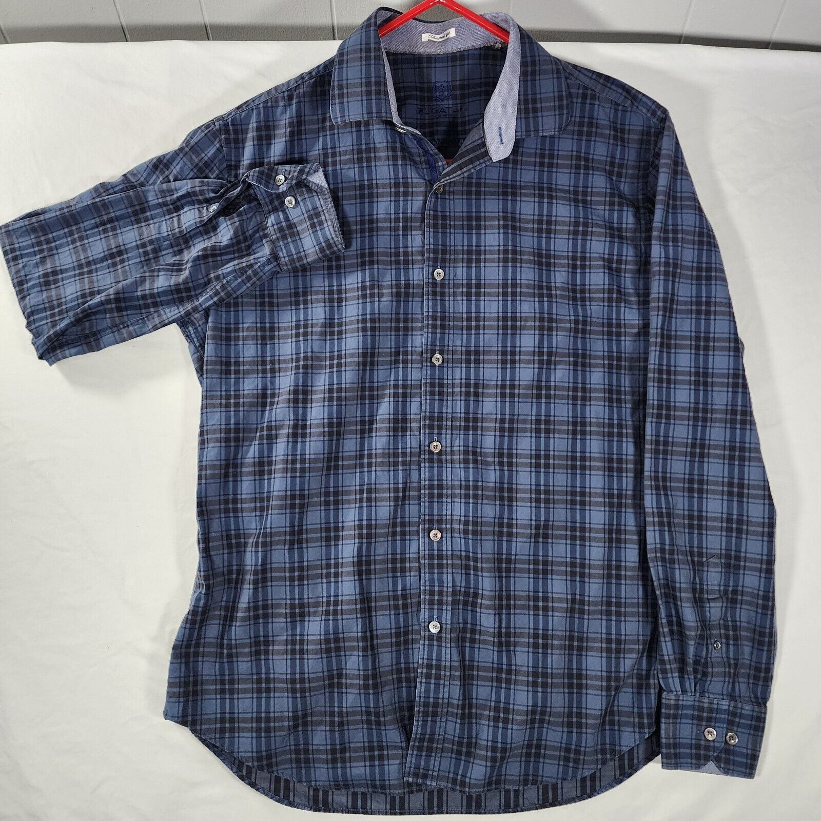 BUGATCHI Bugatchi Uomo Shaped Fit Shirt LG Blue Plaid Flip Cuff Blue Size US L / EU 52-54 / 3 - 1 Thumbnail