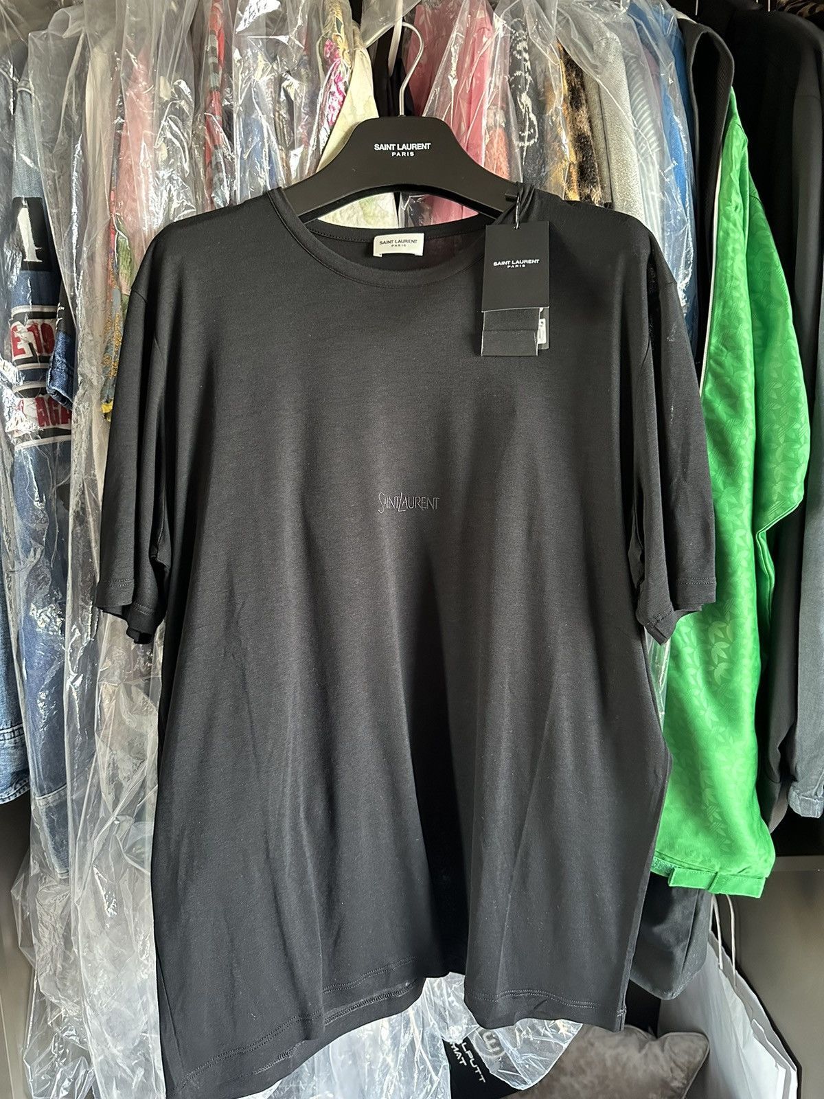 Saint Laurent Paris $620 FW23 Saint Laurent black logo viscose t shirt BNWT M Size US M / EU 48-50 / 2 - 1 Thumbnail