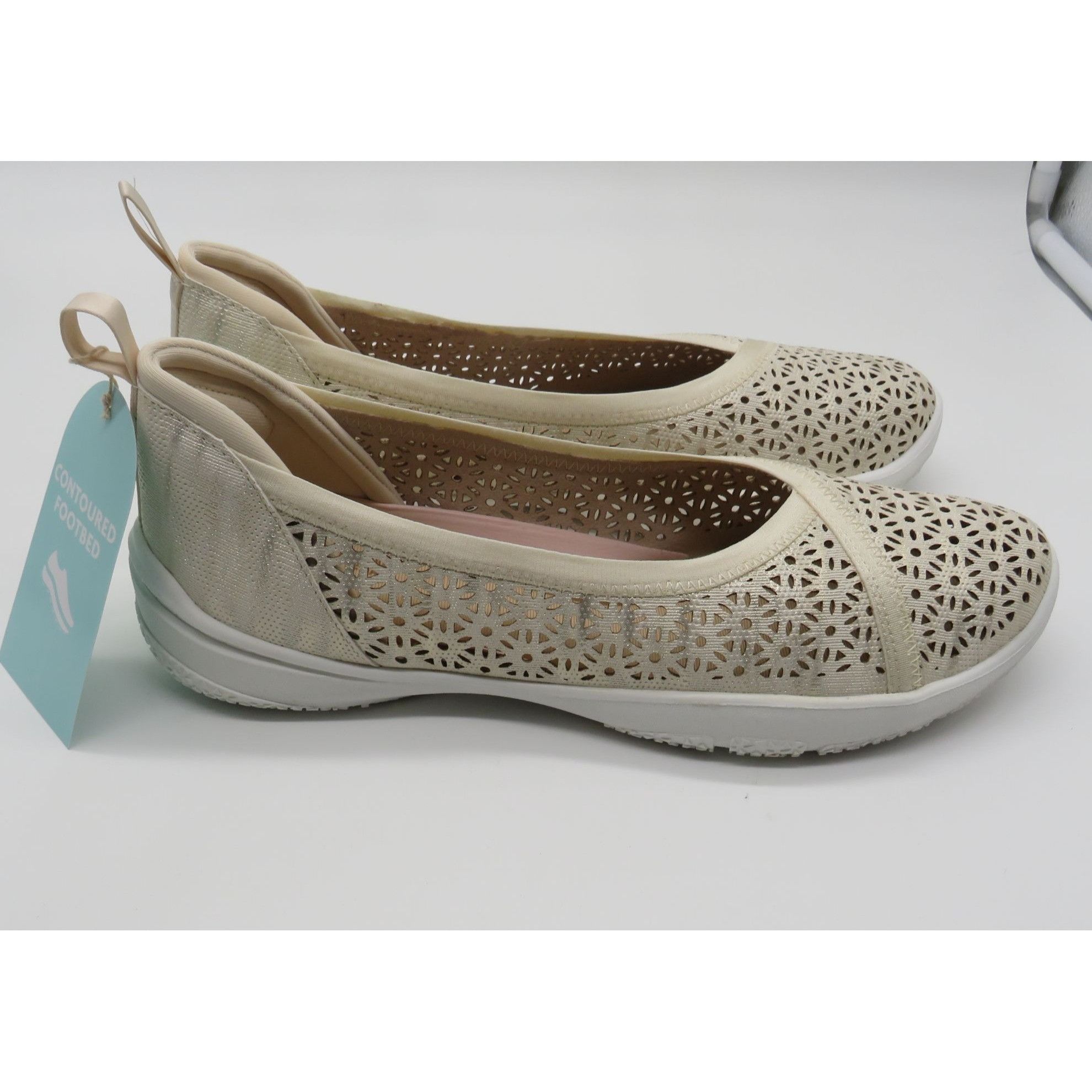 Other JBU Women's Cream Shimmer Laser-Cut Slip-On Flats Size 10 NE Size US 10 / IT 40 - 3 Thumbnail
