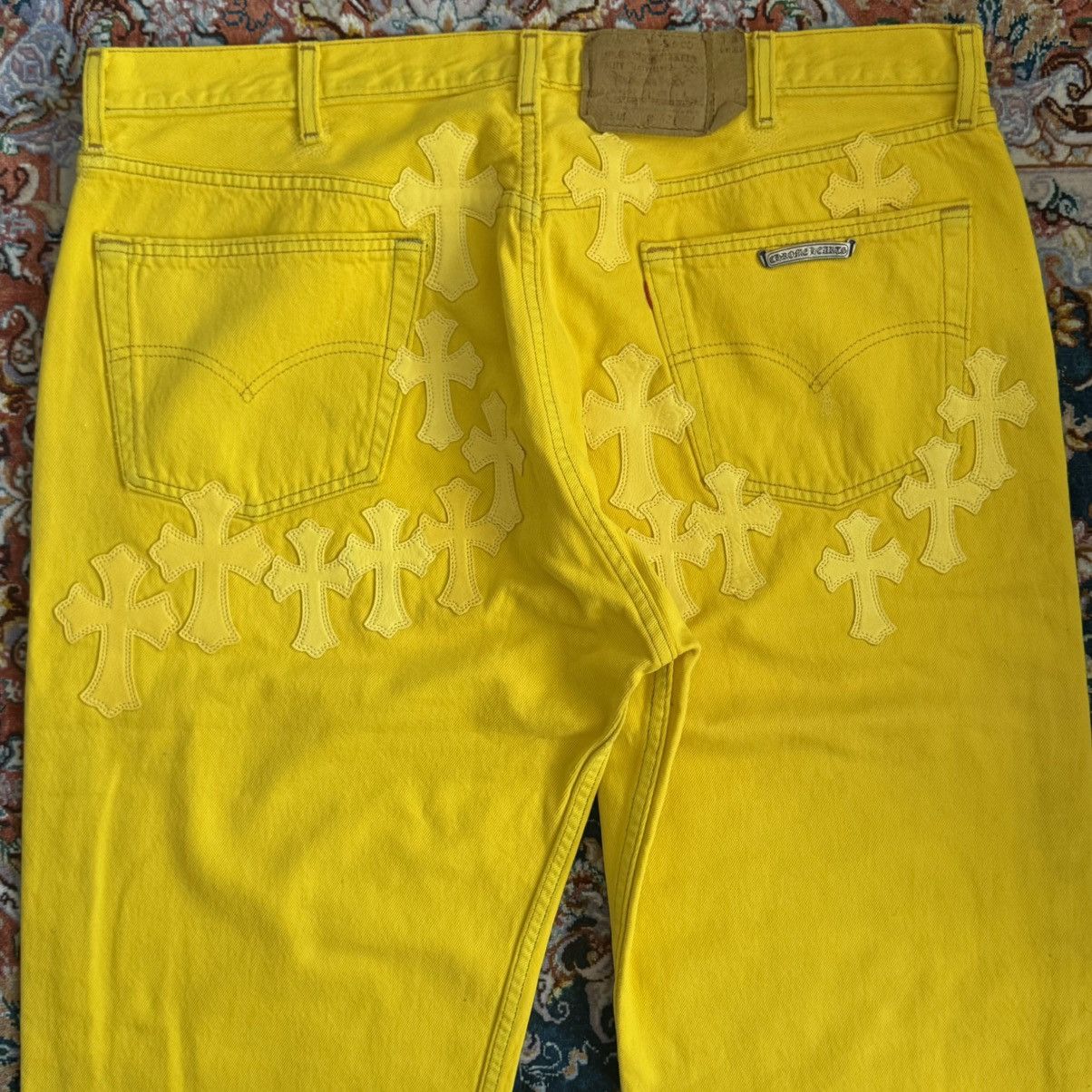Chrome Hearts YELLOW F&F CROSS PATCH SILVER STUDS VINTAGE JEANS (RARE) Size US 38 / EU 54 - 3 Thumbnail