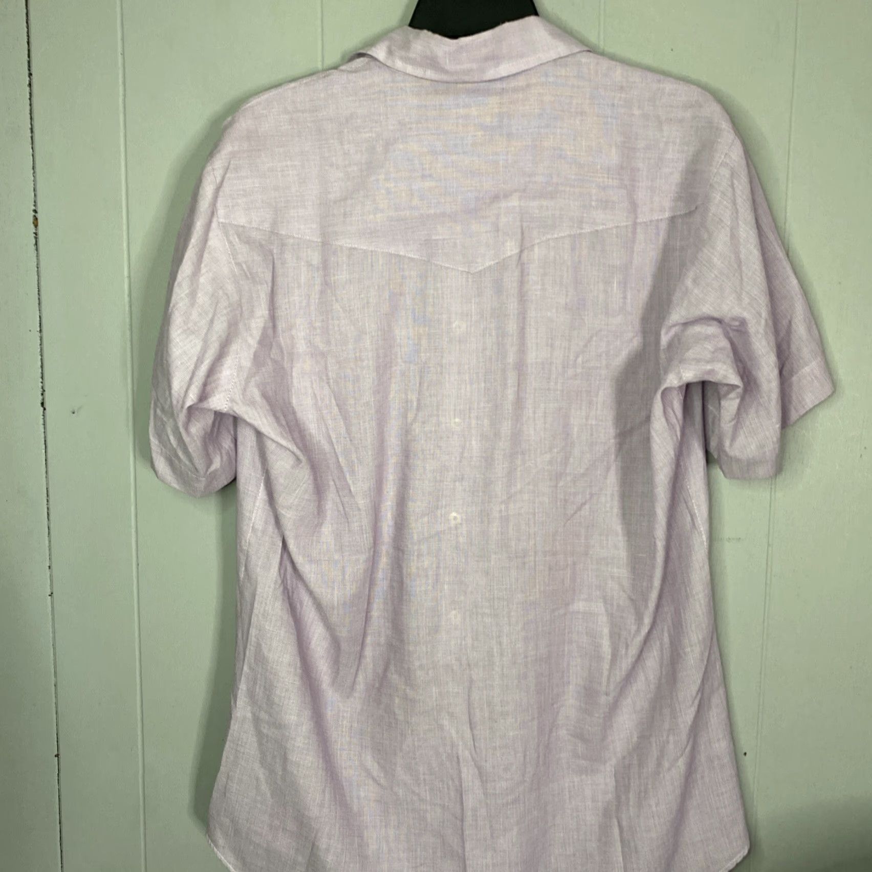 Armani VINTAGE Karman Western Pearl Snap Shirt Mens L Rockabilly Purple 1970s Cotton Blend Short Sleeve Made in United States Size US L / EU 52-54 / 3 - 7 Thumbnail