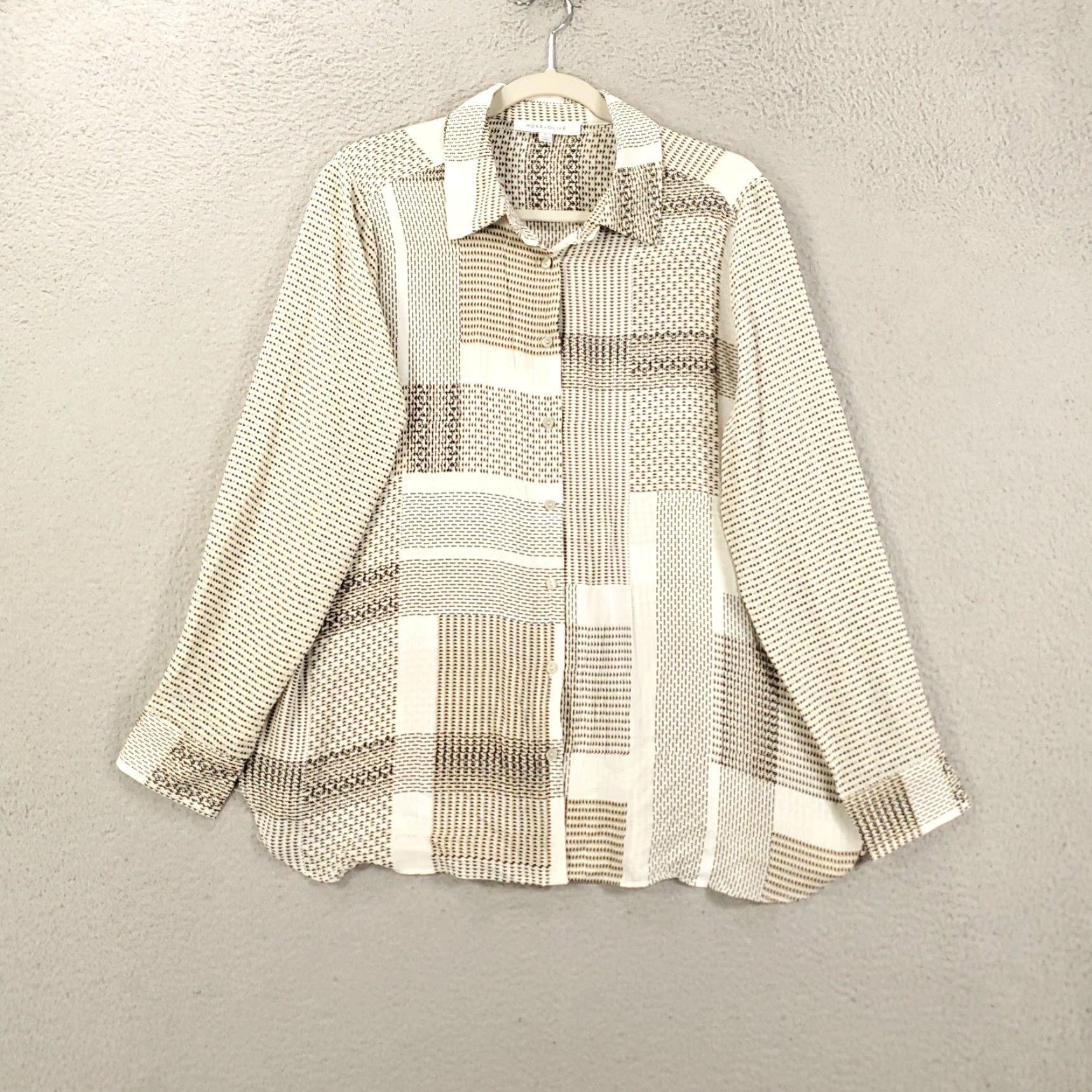 Vintage Rose And Olive Blouse Womens Large Black White Geometric Button Up Top Size XL / US 12-14 / IT 48-50 - 2 Thumbnail