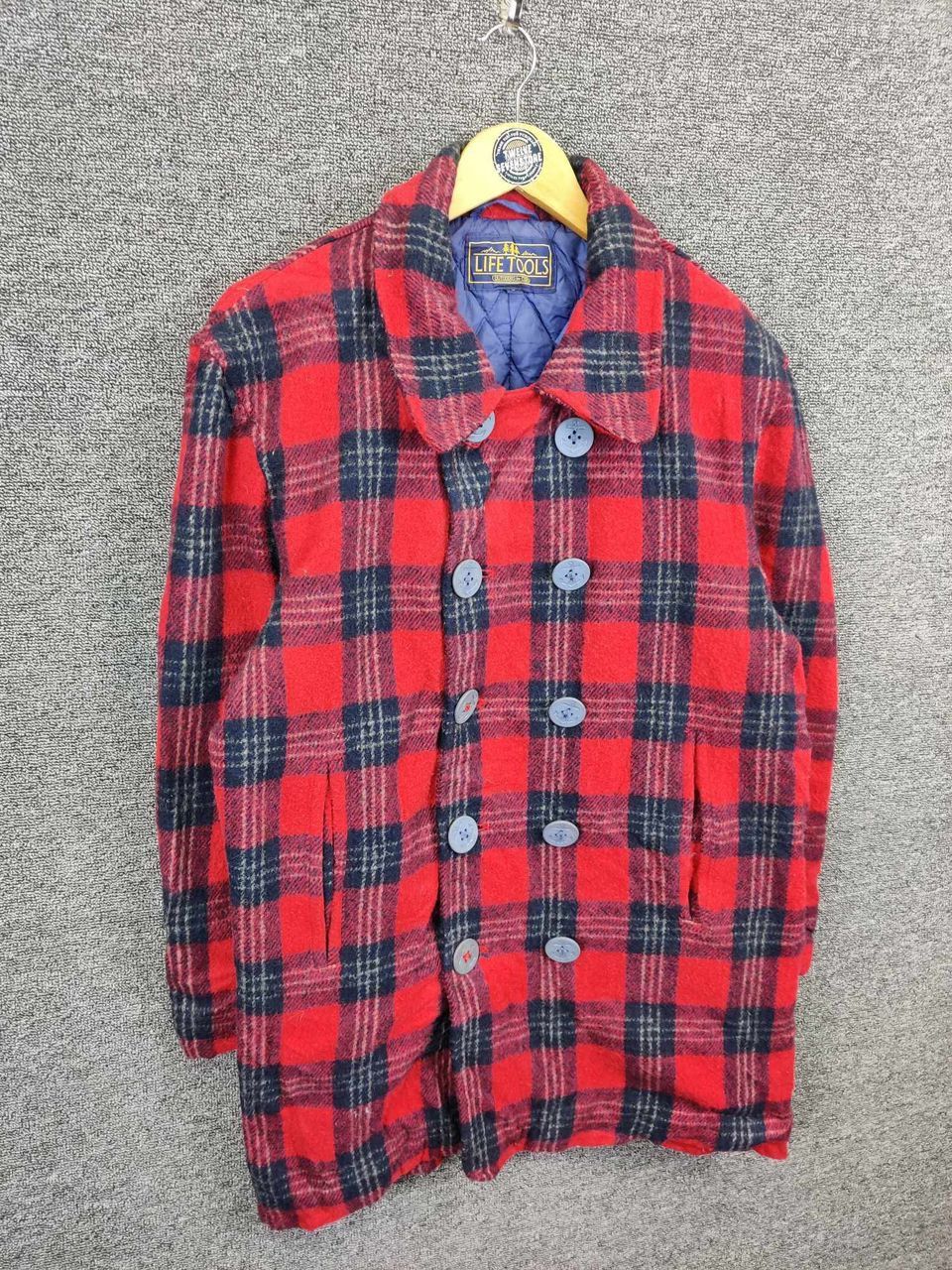 Japanese Brand Vintage Life Tools Plaid Wool Double Breasted Button Coat Size US L / EU 52-54 / 3 - 5 Thumbnail