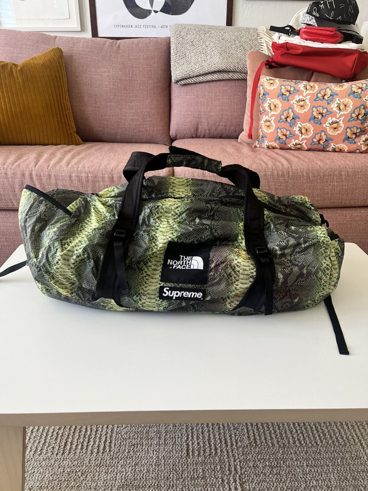 Supreme And North Face Snakeskin Duffel Bag in Green, Men's