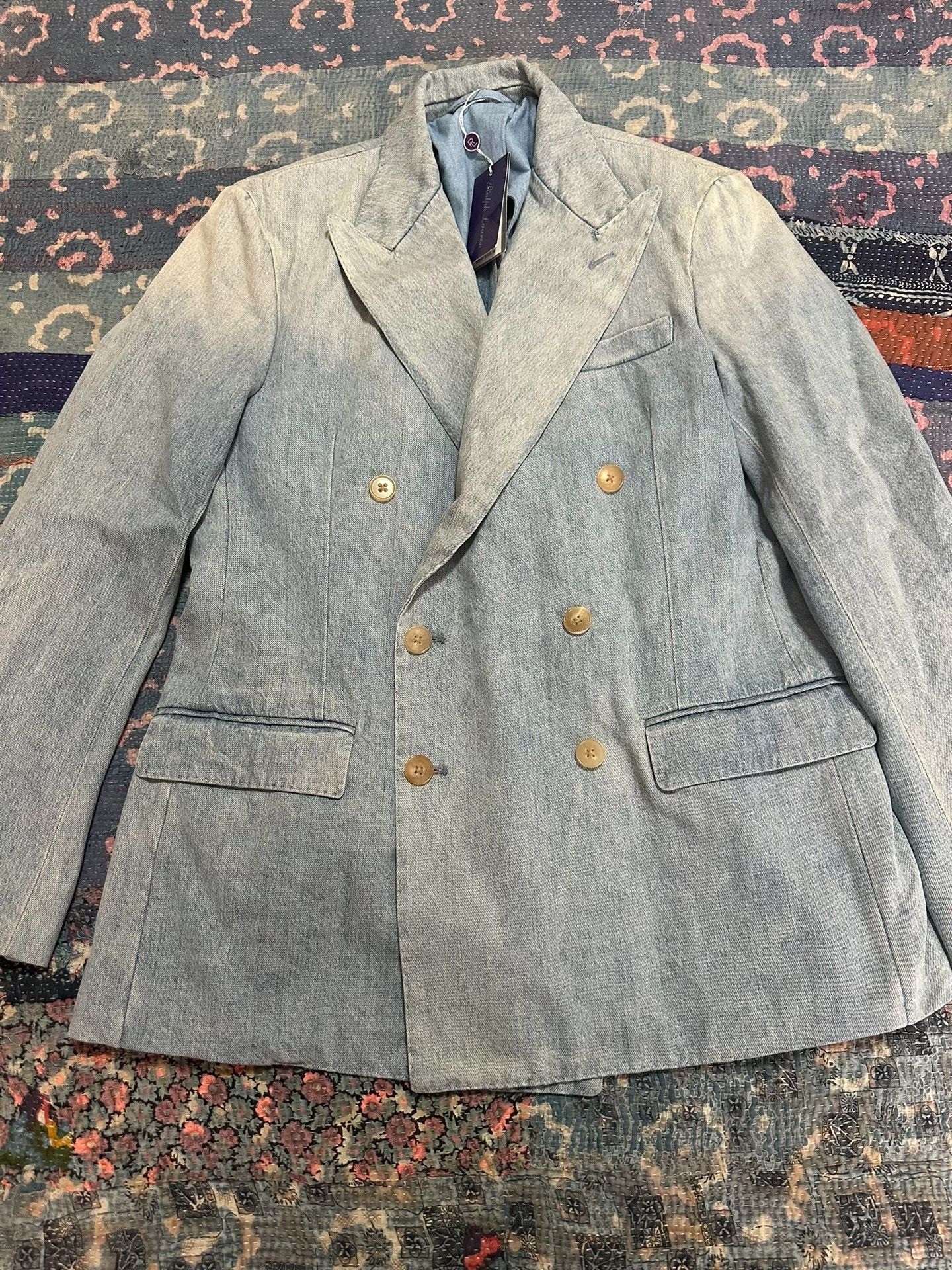 Ralph Lauren Purple Label Ralph Lauren Purple Label Distressed Denim Double-Breasted Suit Size US XS / EU 42 / 0 - 1 Thumbnail