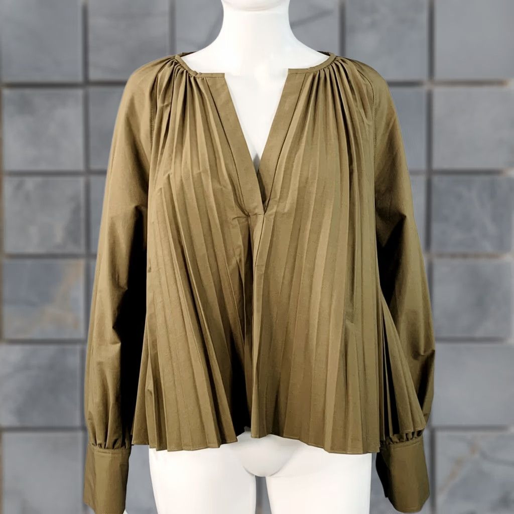 Proenza Schouler PROENZA SCHOULER Blouse V-Neck Monica Brown Cotton Blend Pleated Size 6 Womens Size M / US 6-8 / IT 42-44 - 1 Thumbnail