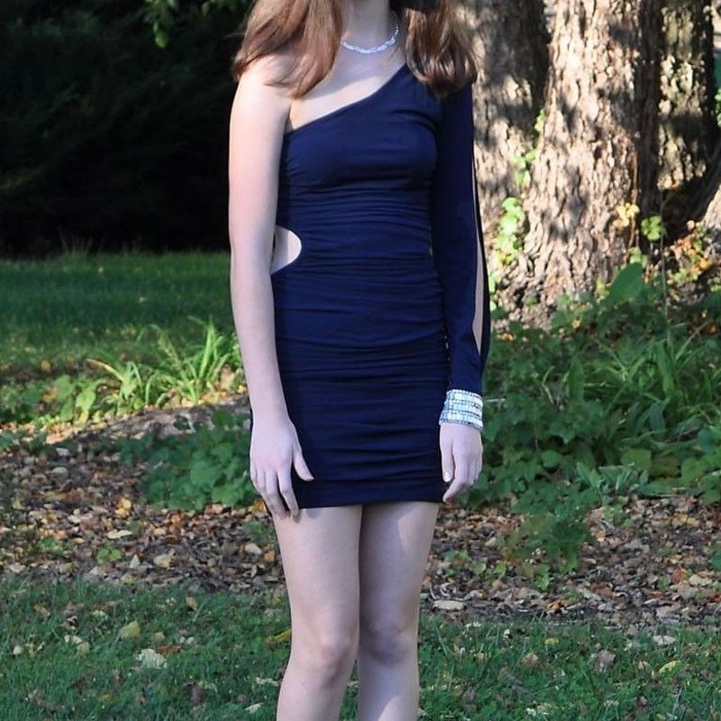 Other One Shoulder Bodycon Ruched Cutout Bedazzled Mini Dress Size XS / US 0-2 / IT 36-38 - 2 Thumbnail