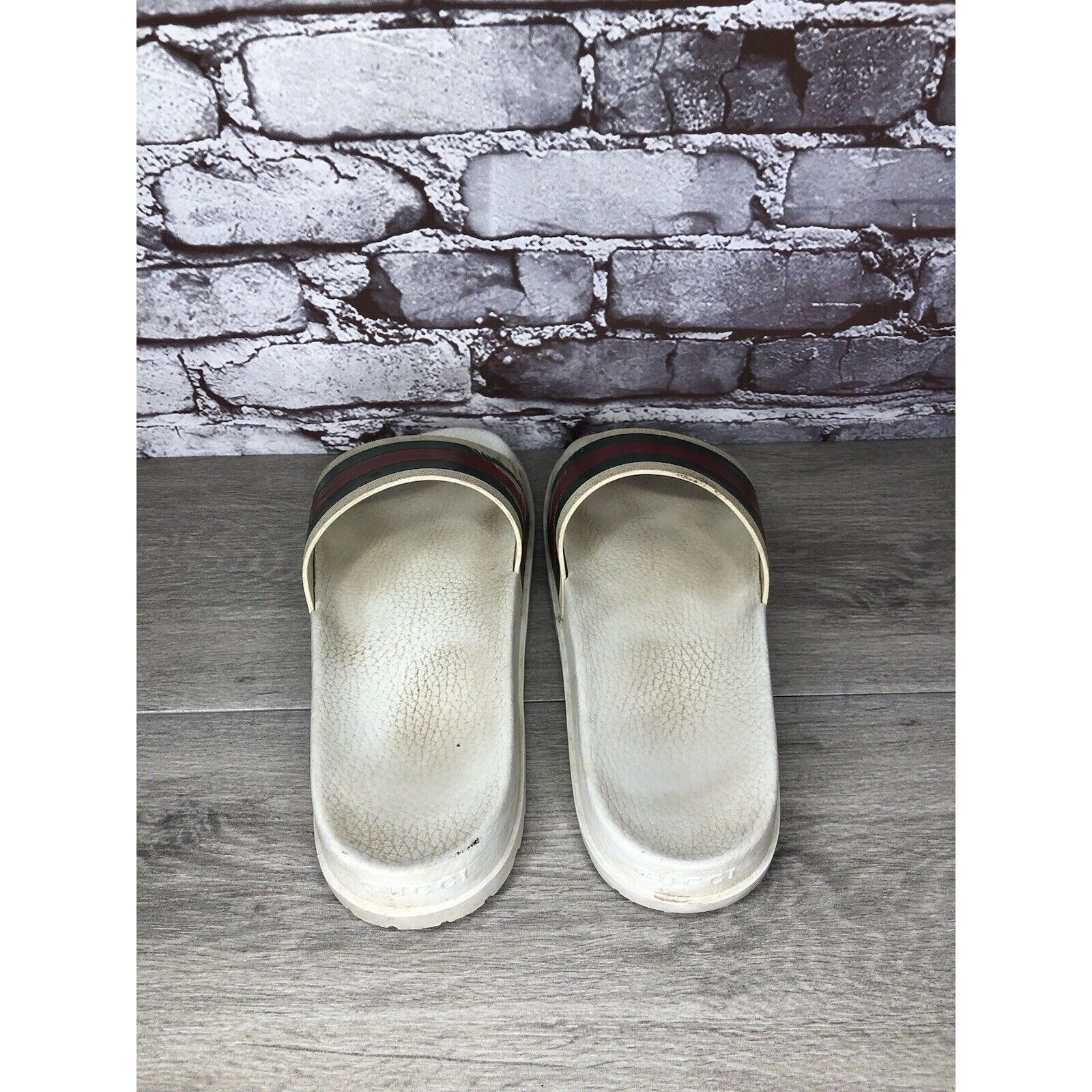 Gucci GUCCI Web White Rubber Logo Casual Slides Designer Sandals M Size US 11 / EU 44 - 7 Thumbnail