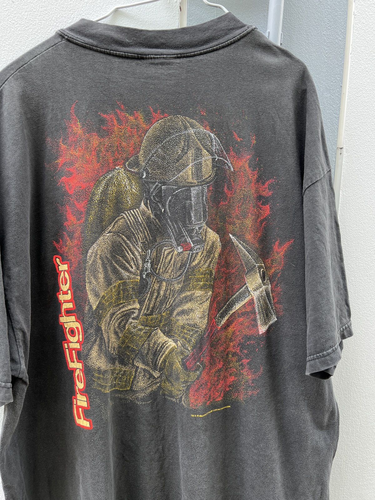 Vintage Vtg 90s Firefighter Tee XL Thrashed Faded graphic streetwear Size US XL / EU 56 / 4 - 2 Thumbnail