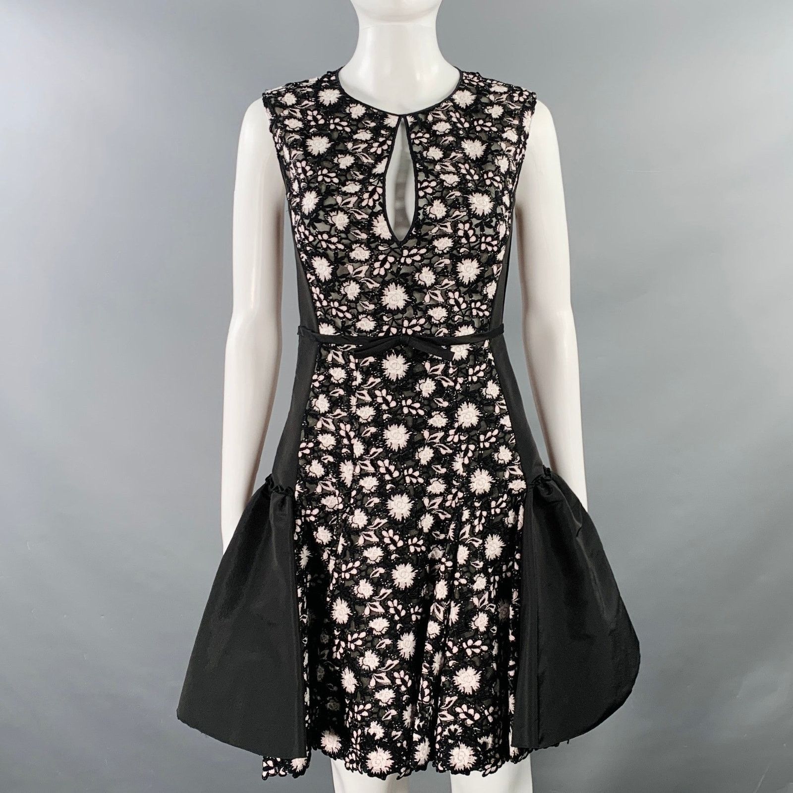 Giambattista Valli GIAMBATTISTA VALLI Black White Silk Cocktail Dress Size XS / US 0-2 / IT 36-38 - 1 Thumbnail