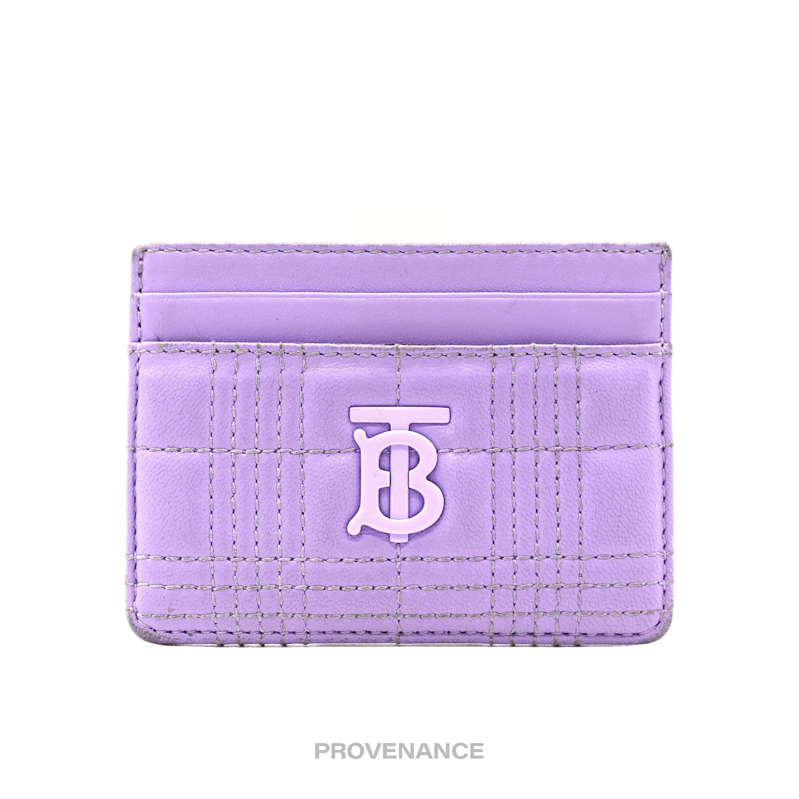 image of Burberry Card Holder Wallet - Lavender Tb Monogram Check in Purple, Women's