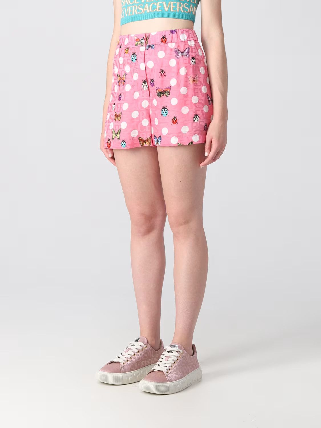 Versace o1s22i1n1024 Butterflies & Ladybugs Polka Dot Shorts in Pink Size 27" / US 4 / IT 40 - 4 Thumbnail