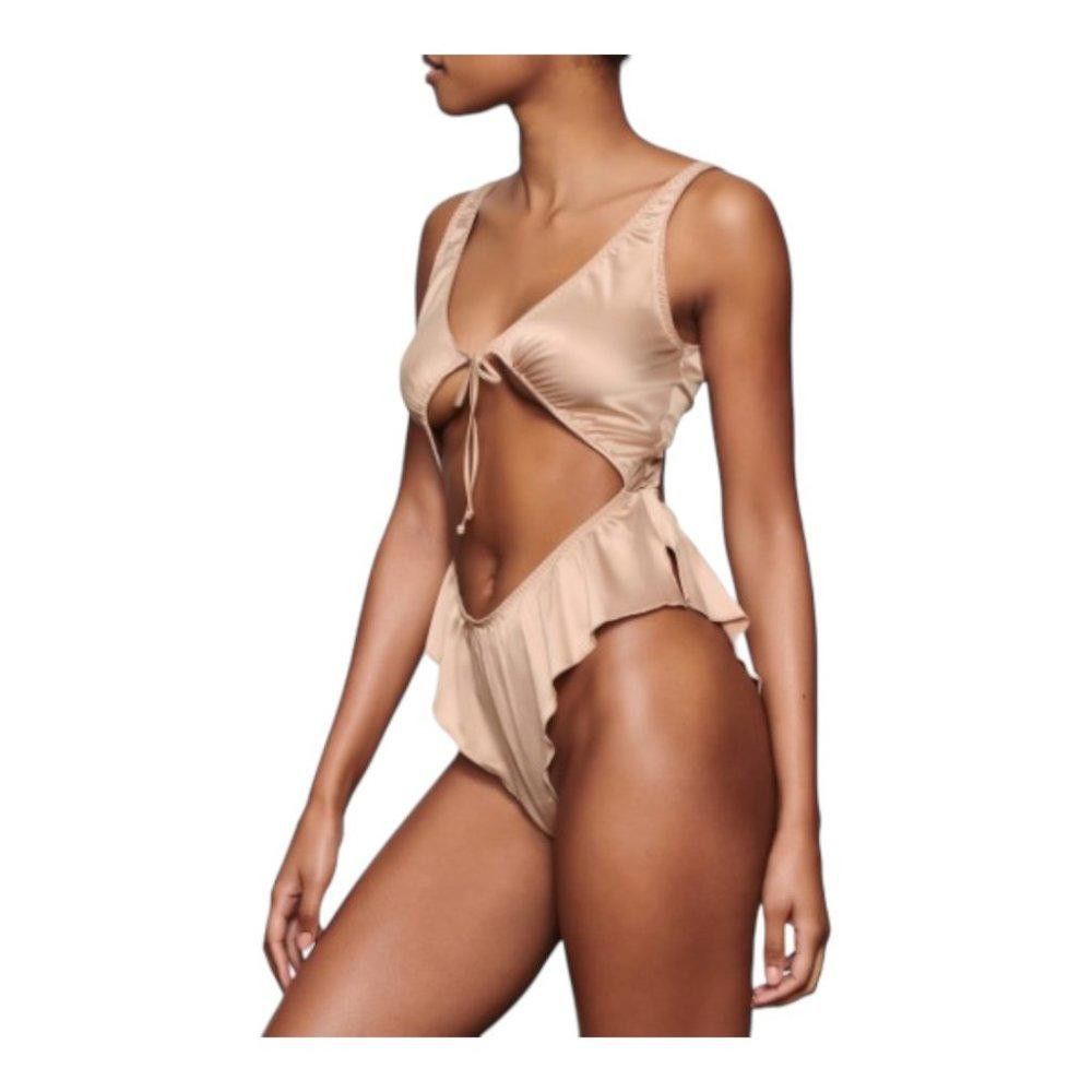Designer NT285a SKIMS WOVEN SHINE TIE FRONT TEDDY 3X Size ONE SIZE - 1 Thumbnail