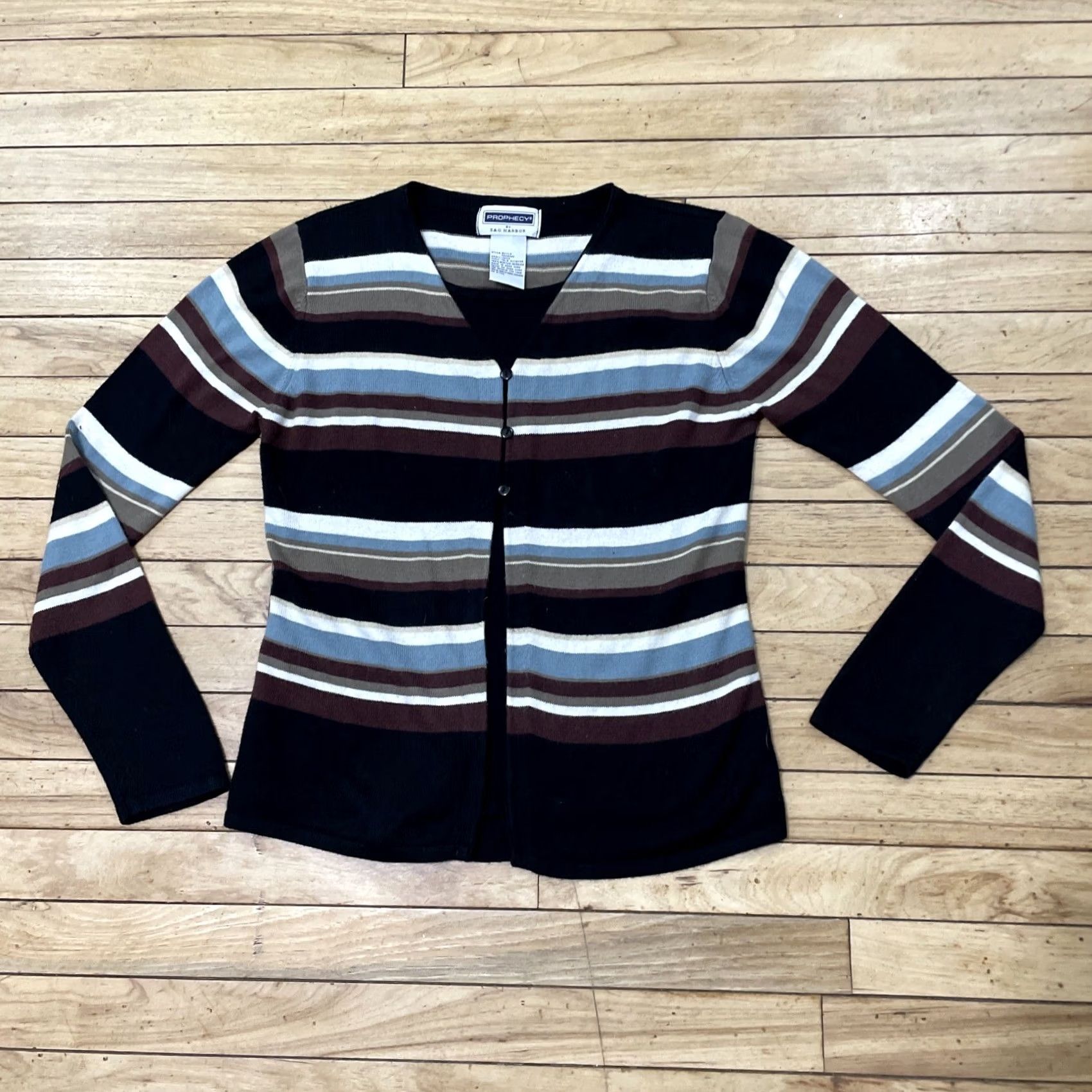 Vintage PROPHECY by SAG HARBOR Cardigan Women S Stripe Y2k Academia Button Knit Sweater Size S / US 4 / IT 40 - 4 Thumbnail
