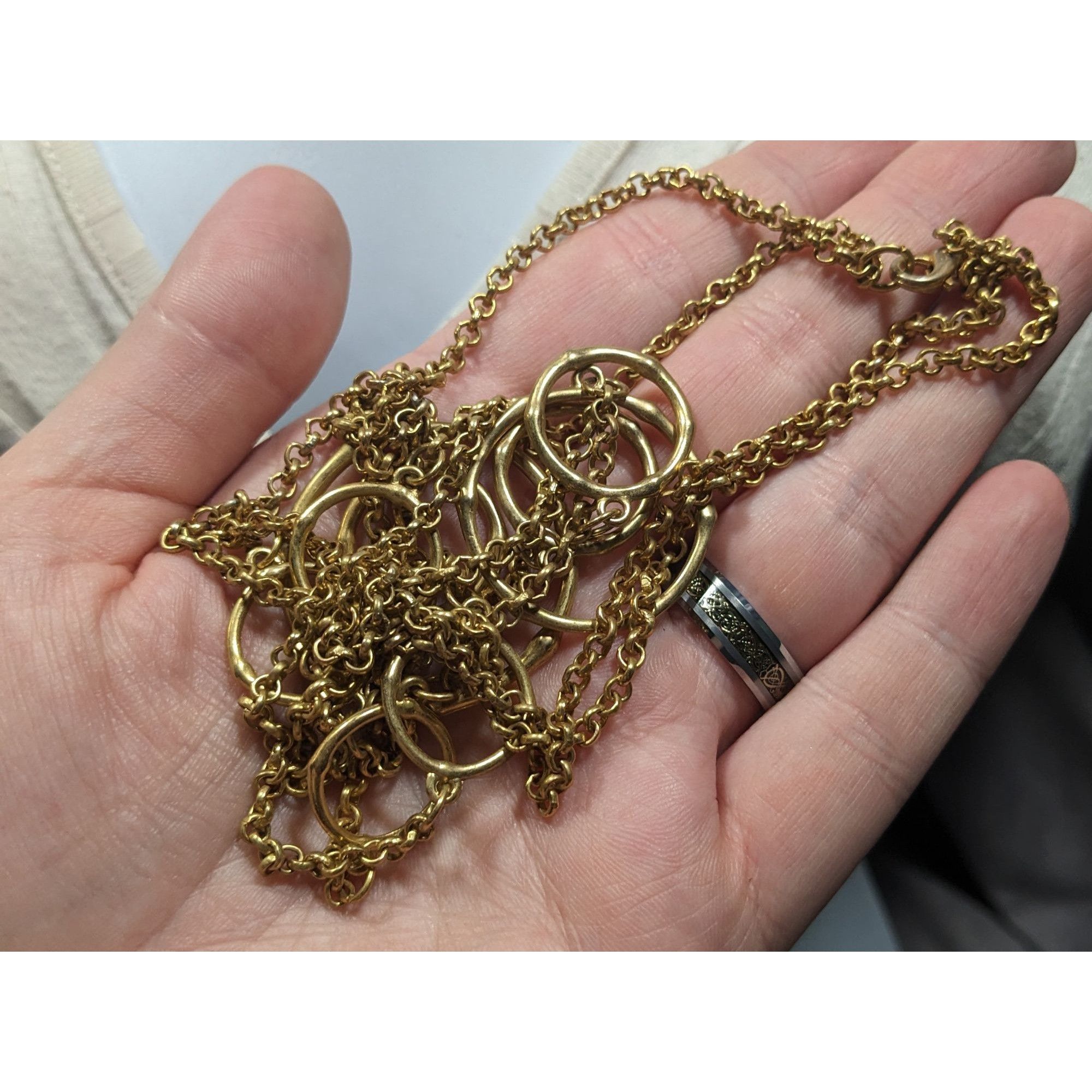 Other Layered Geometric Ring And Chain Gold Tone Necklace Size ONE SIZE - 3 Thumbnail