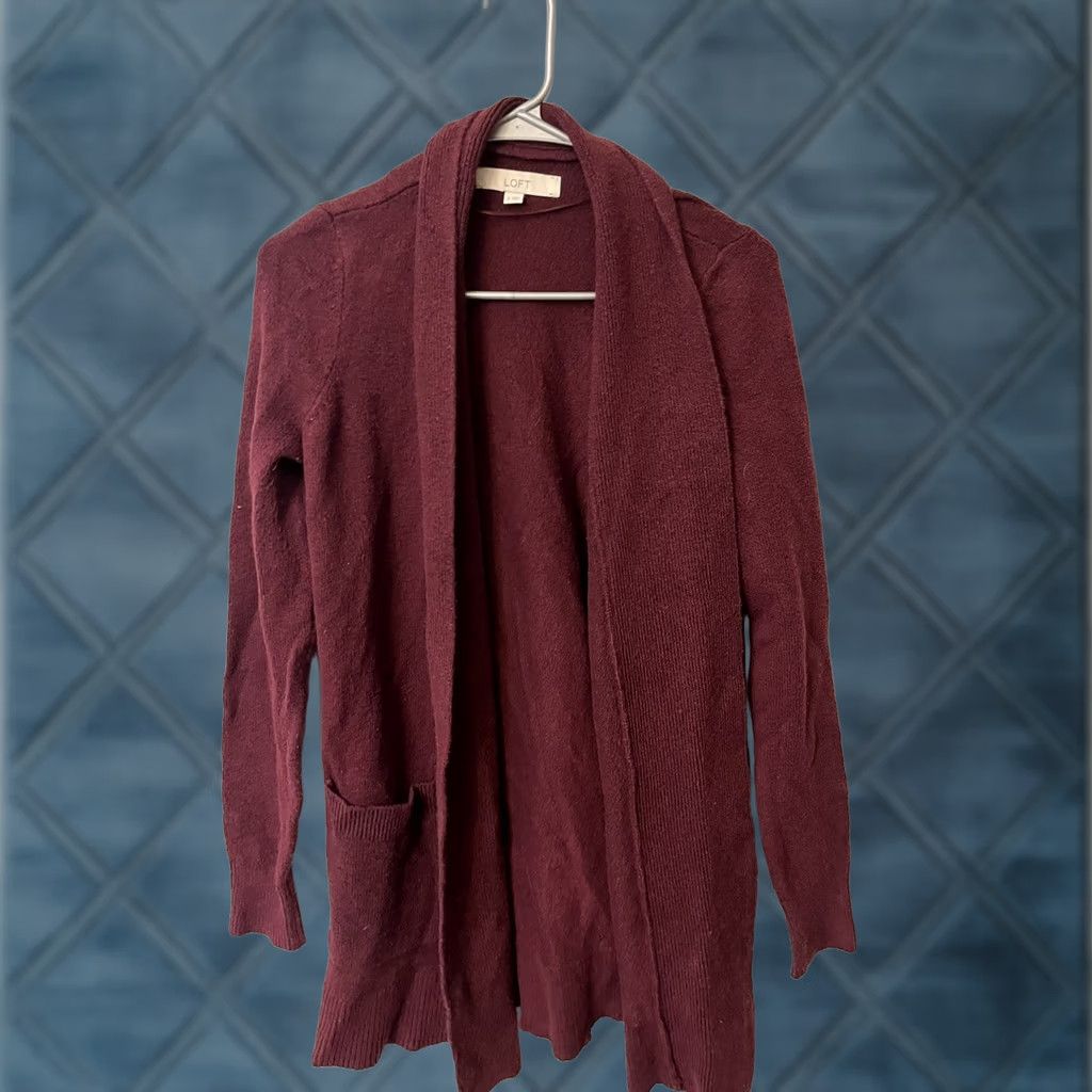 Ann Taylor LOFT Cardigan Sweater Open Front Long Slv. sz Small Red Knit Cotton Blend Women's Cardigan Loft Sweater Size S / US 4 / IT 40 - 1 Thumbnail
