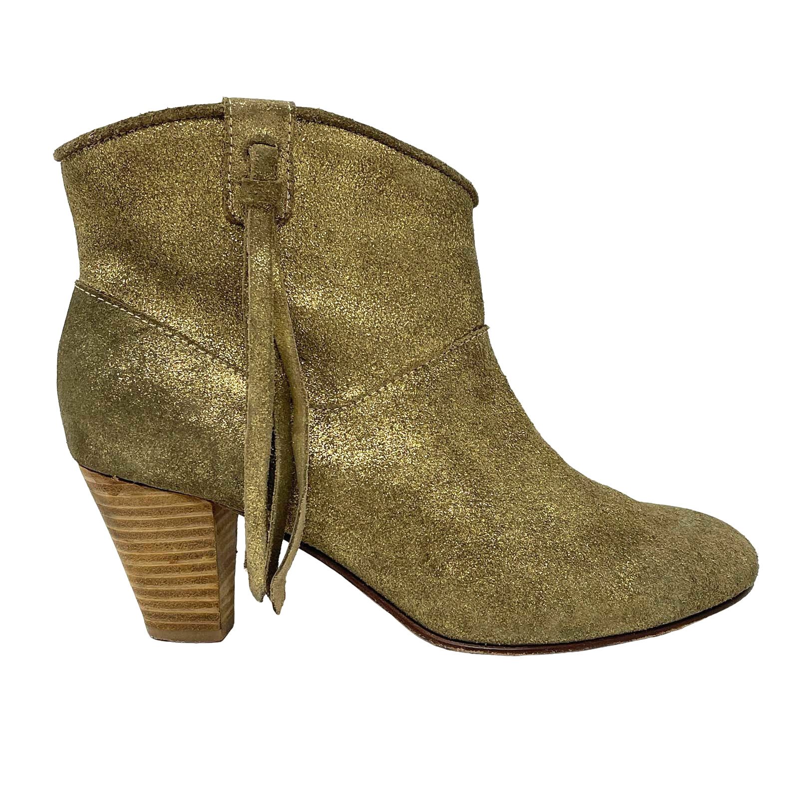 image of Maje Jaune Gold Suede Ankle Booties Size Eu40 Us10 Uk7, Women's