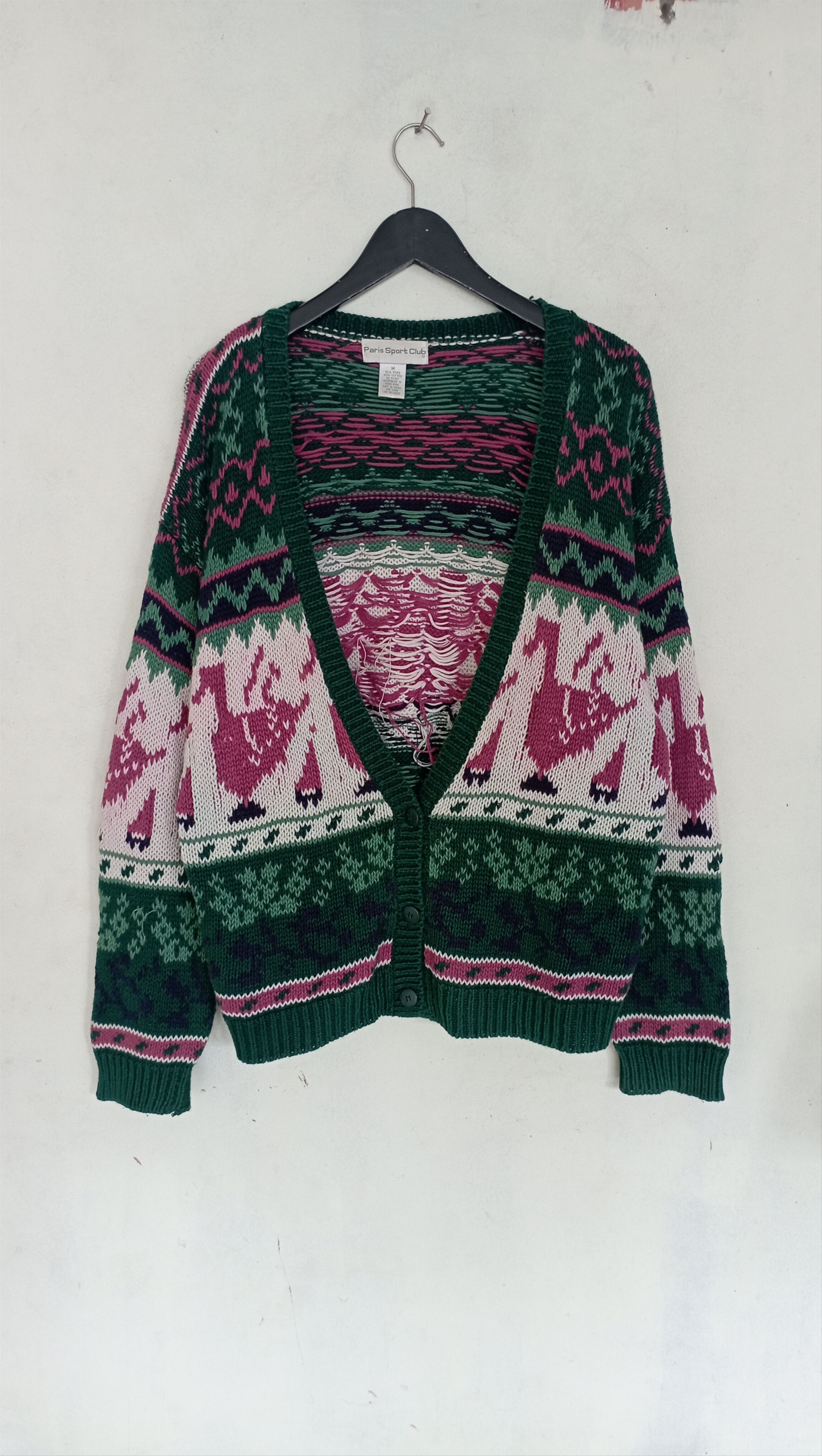 90's Vintage Cardigan Paris Sport Club Multi Colour