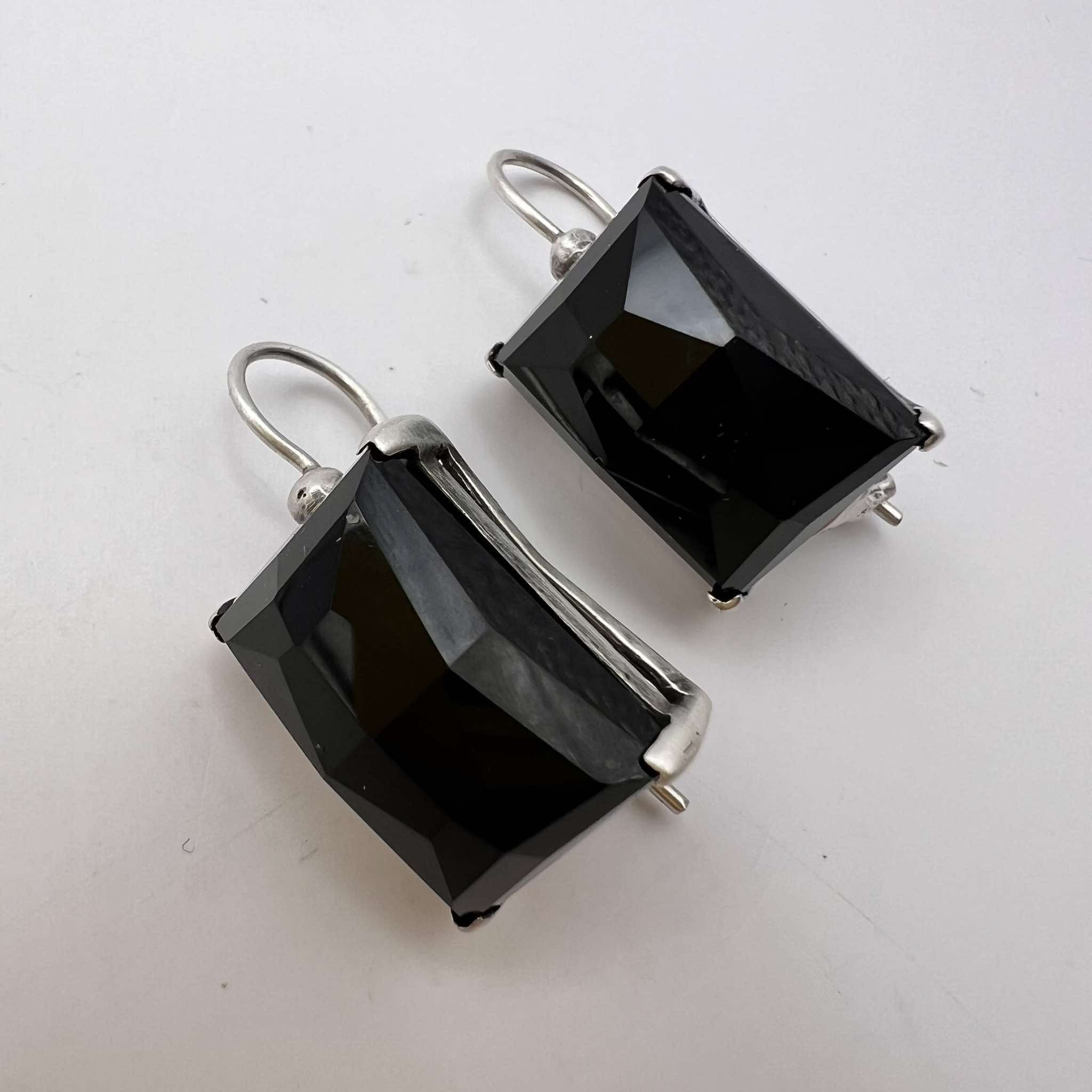 Vintage Sterling Silver 925 Vintage Stud Earrings Black Agate Stone Size ONE SIZE - 5 Thumbnail