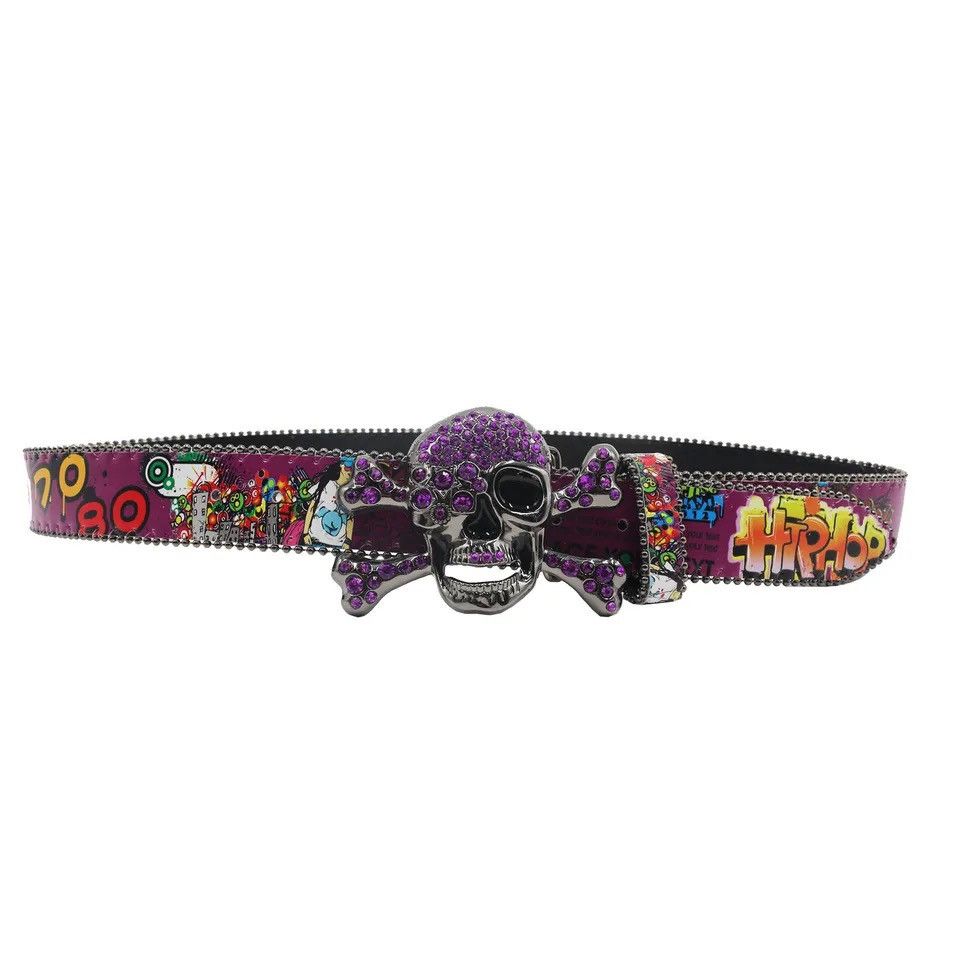 Japanese Brand Skull Rhinestones Crystal Studded Belt Pin Buckle Size ONE SIZE - 3 Thumbnail