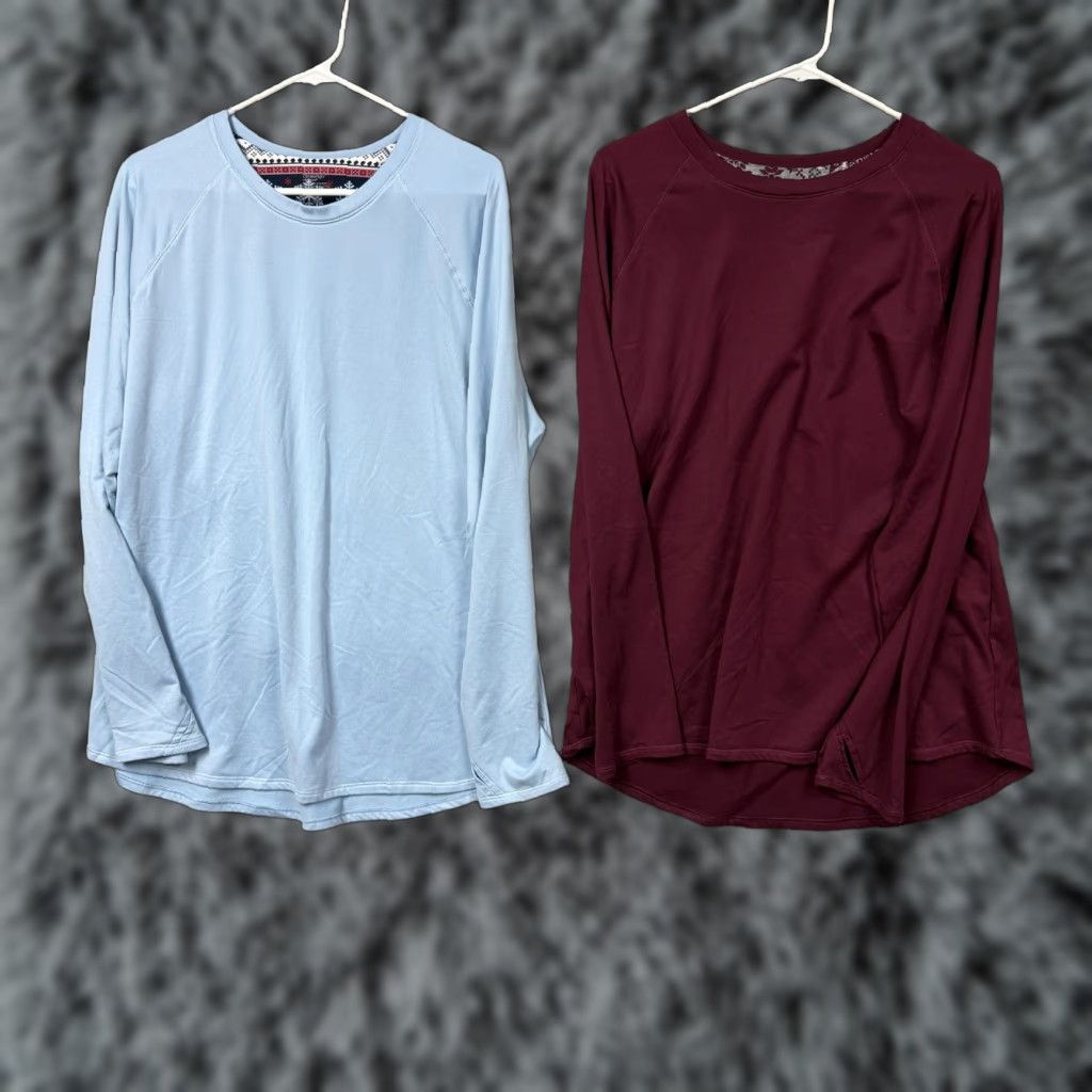 Vintage ClimateRight by Cuddl Duds Pajama Top Lot 2 Womens 2XL Blue Maroon Sleepwear Fleece Knit Crew Neck Raglan Long Sleeve Size XXL / US 16-18 / IT 52-54 - 1 Thumbnail