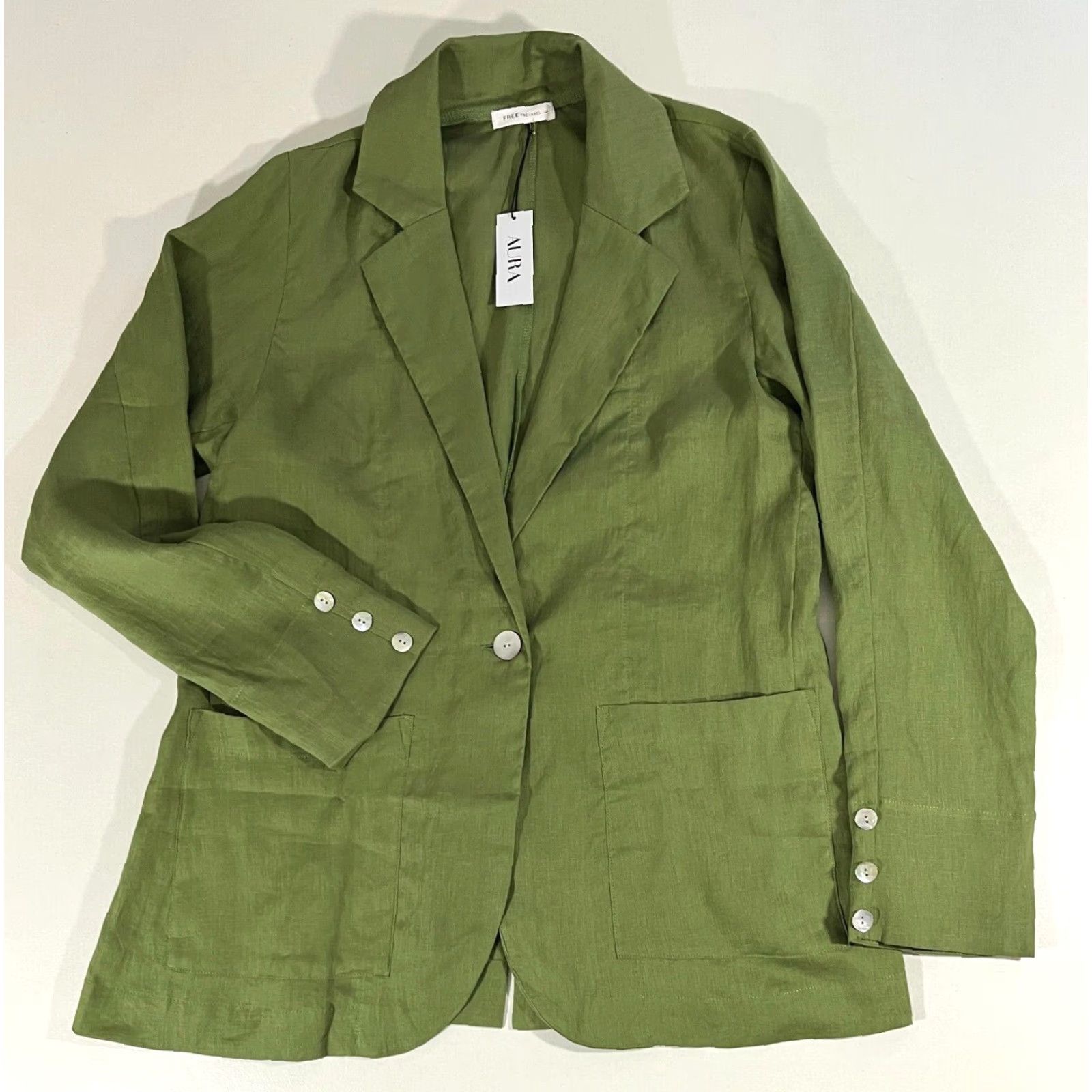 Vintage NWT AURA The Label Linen Blazer Blazer Women Green L Boho Linen Blazer Sz L Casual Pockets 100% Linen Size L / US 10 / IT 46 - 5 Thumbnail
