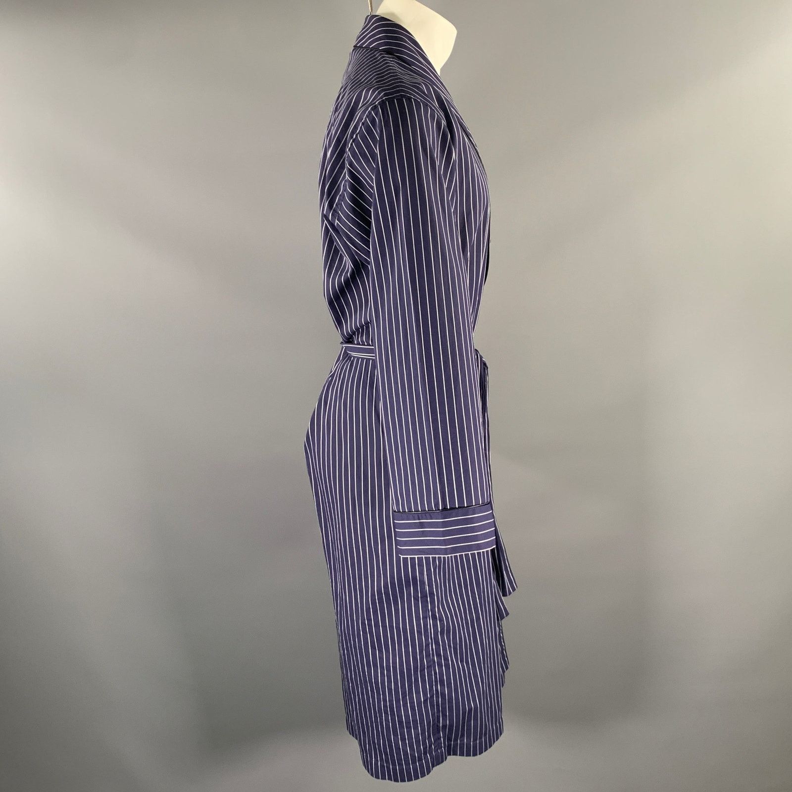 Ermenegildo Zegna ERMENEGILDO ZEGNA S Navy White Pinstripe Cotton Belted Robe Size US S / EU 44-46 / 1 - 3 Thumbnail