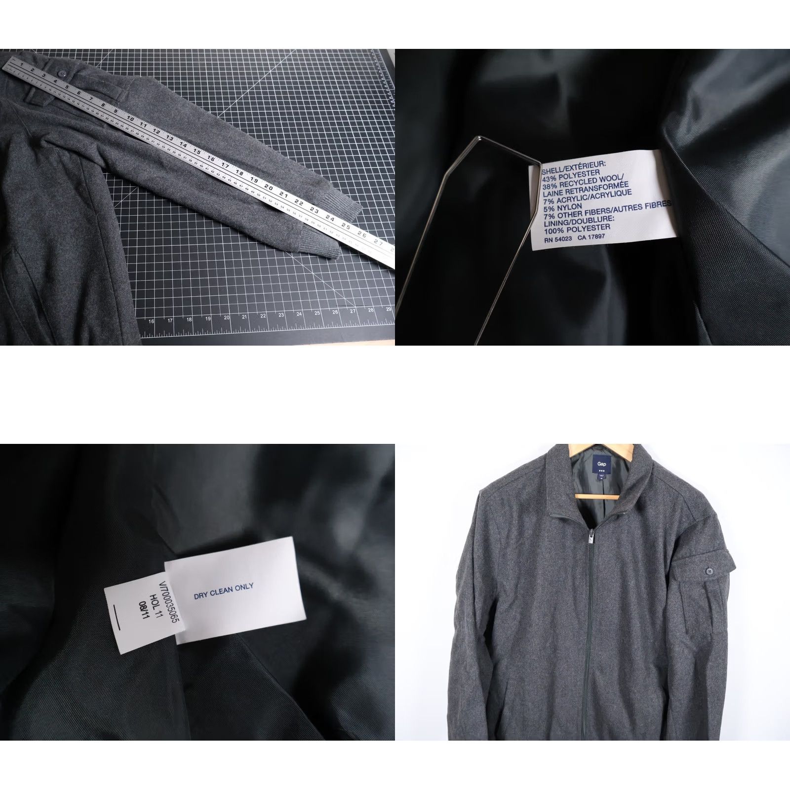 Gap Gap Bomber Jacket Men XL Gray Wool Blend Full Zip Lined Vintage? No Retro Core Size US XL / EU 56 / 4 - 8 Thumbnail