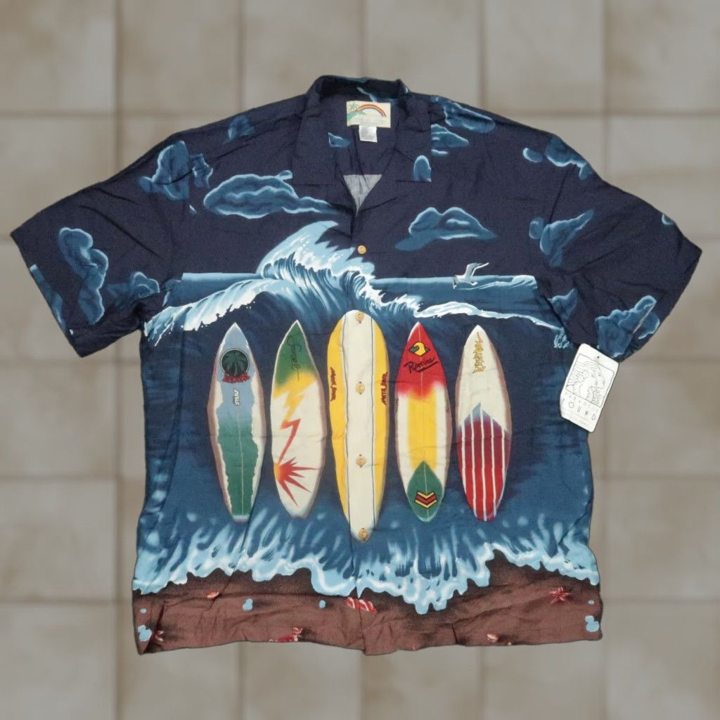 Paradise Found Paradise Found Men's Shirt Large Blue Hawaiian Surf Wave Surfboards Rayon Casual NWT Size US L / EU 52-54 / 3 - 1 Thumbnail