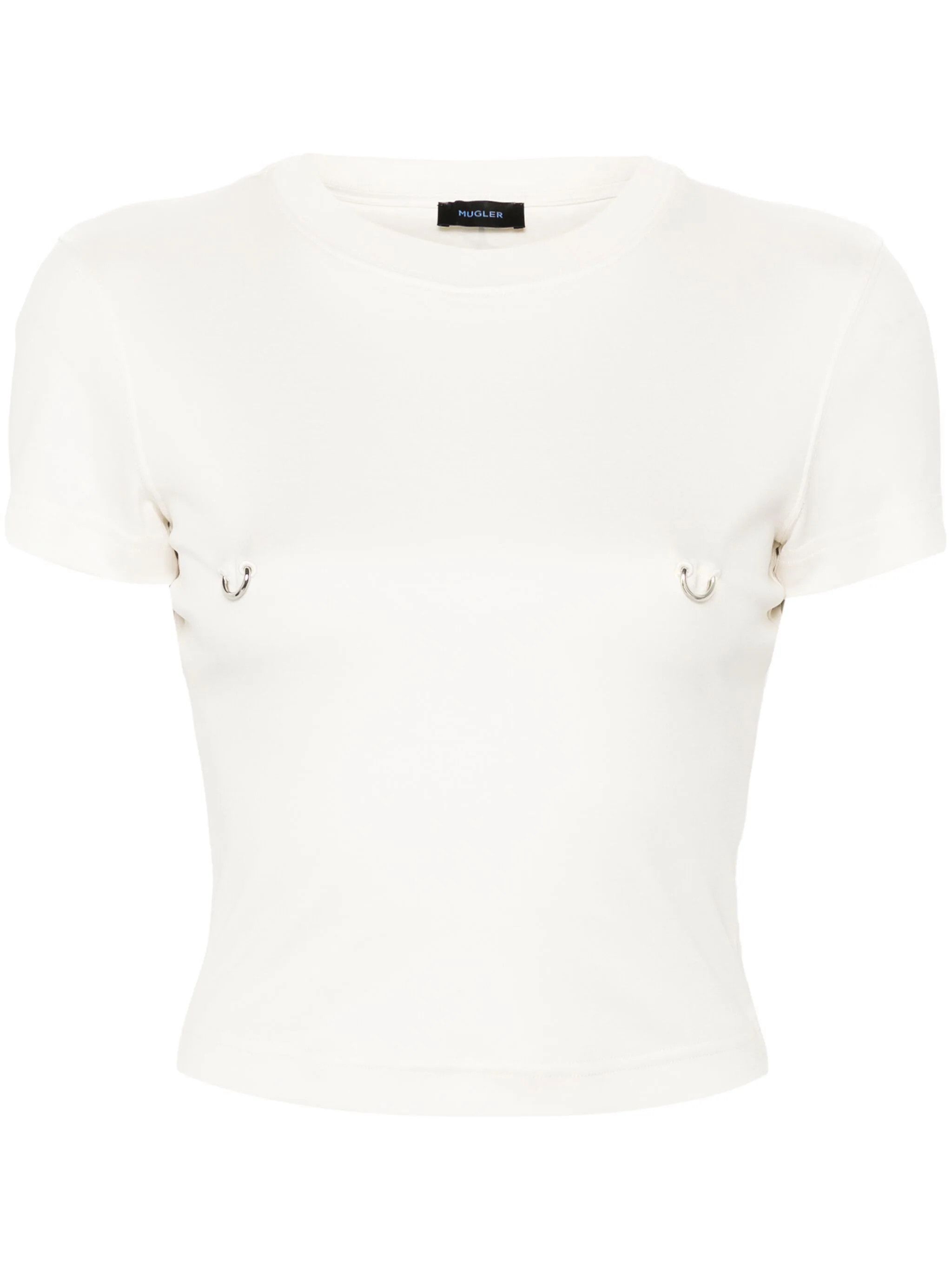 Mugler o1s22i1n1024 Cropped T-Shirt in White Size M / US 6-8 / IT 42-44 - 1 Thumbnail