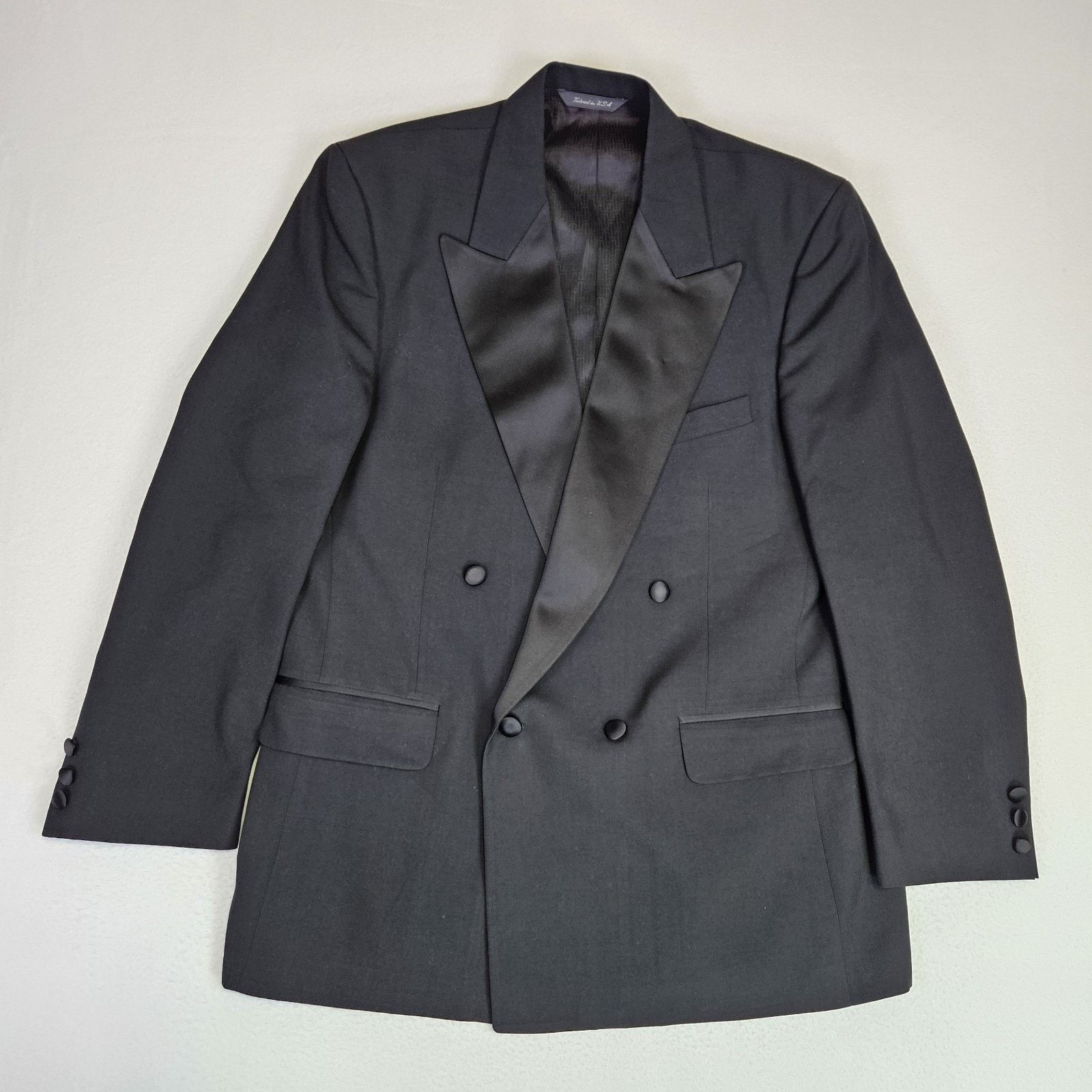 Halston Halston Tuxedo Jacket Wedding Peak Lapel Double Breasted Size 40R - 3 Thumbnail