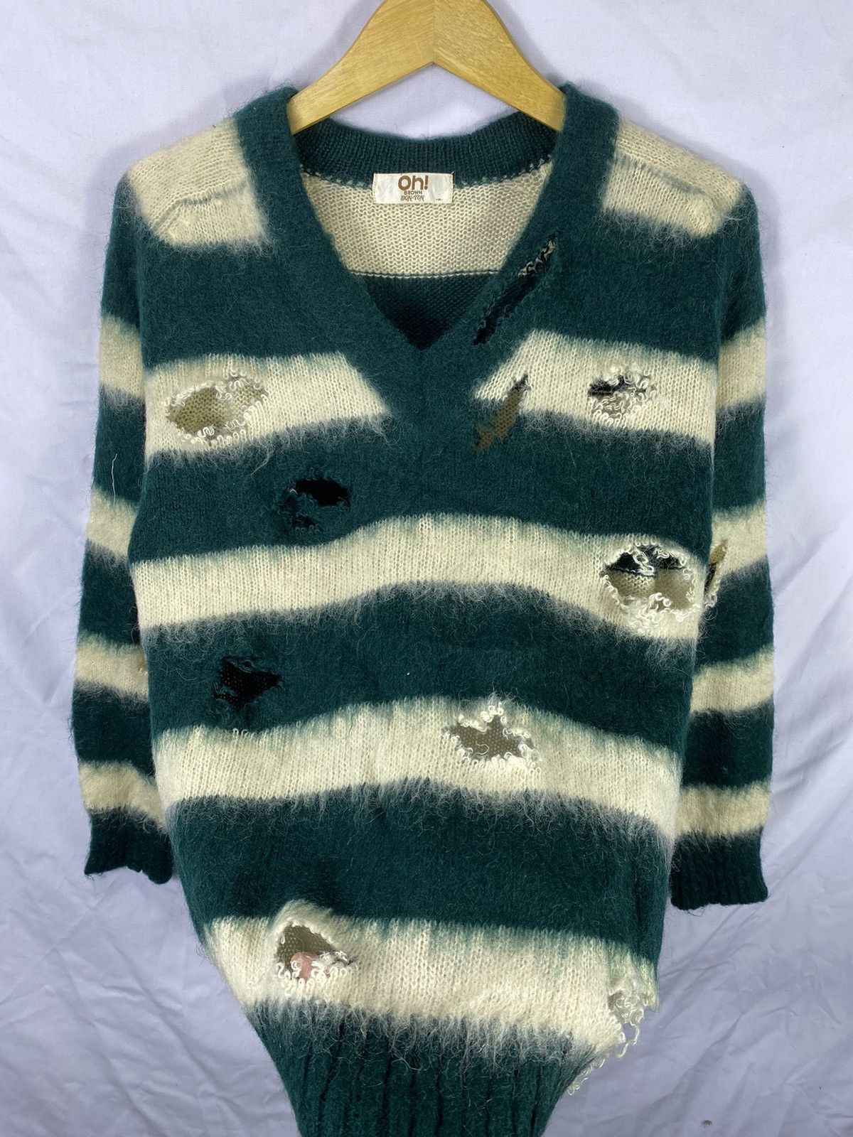 Japanese Brand distressed Oh! Brown Bon-Ton knit stripe kut coban style Size US M / EU 48-50 / 2 - 5 Thumbnail